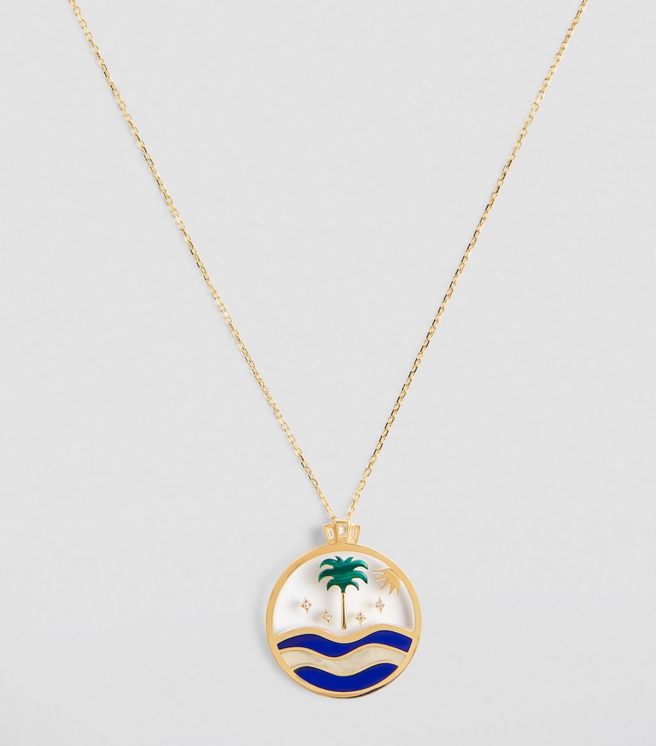 Yellow Gold, Diamond and Malachite Biladi Palm Necklace BLUE Image 2