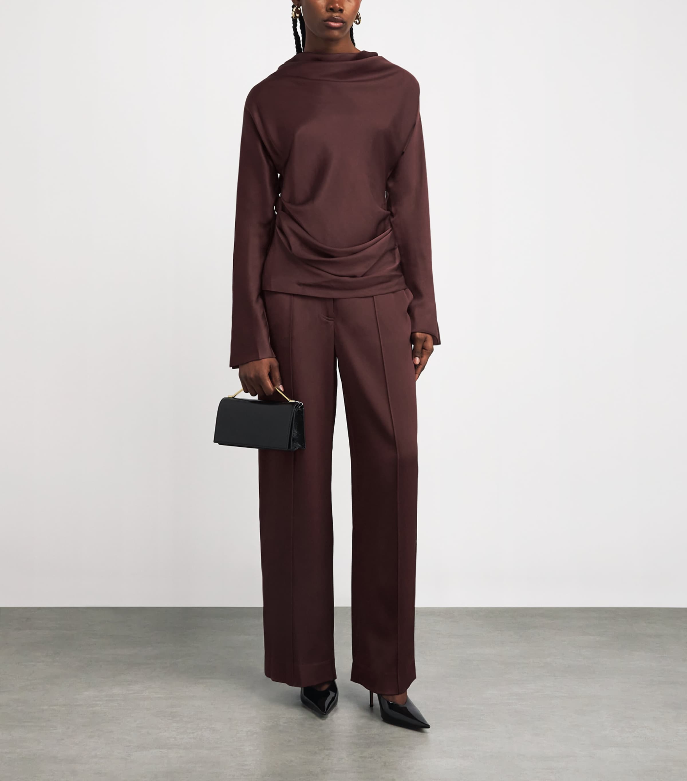 Satin Wide-Leg Kyra Trousers MAHOGANY Image 2