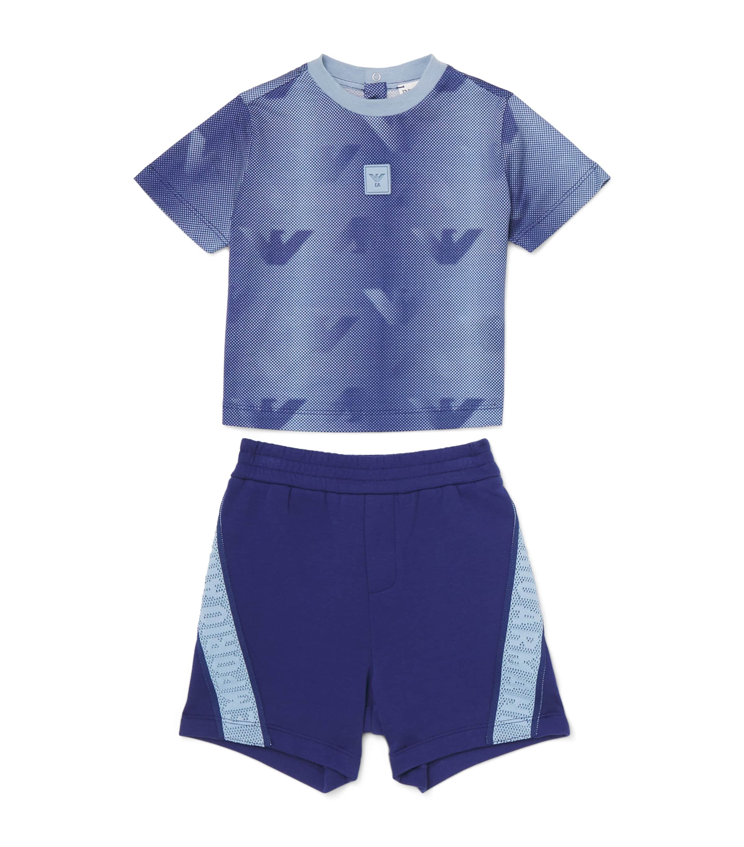 Emporio Armani Kids Logo T-Shirt and Shorts Set (6-36 Months) Soft Chambray Image 1
