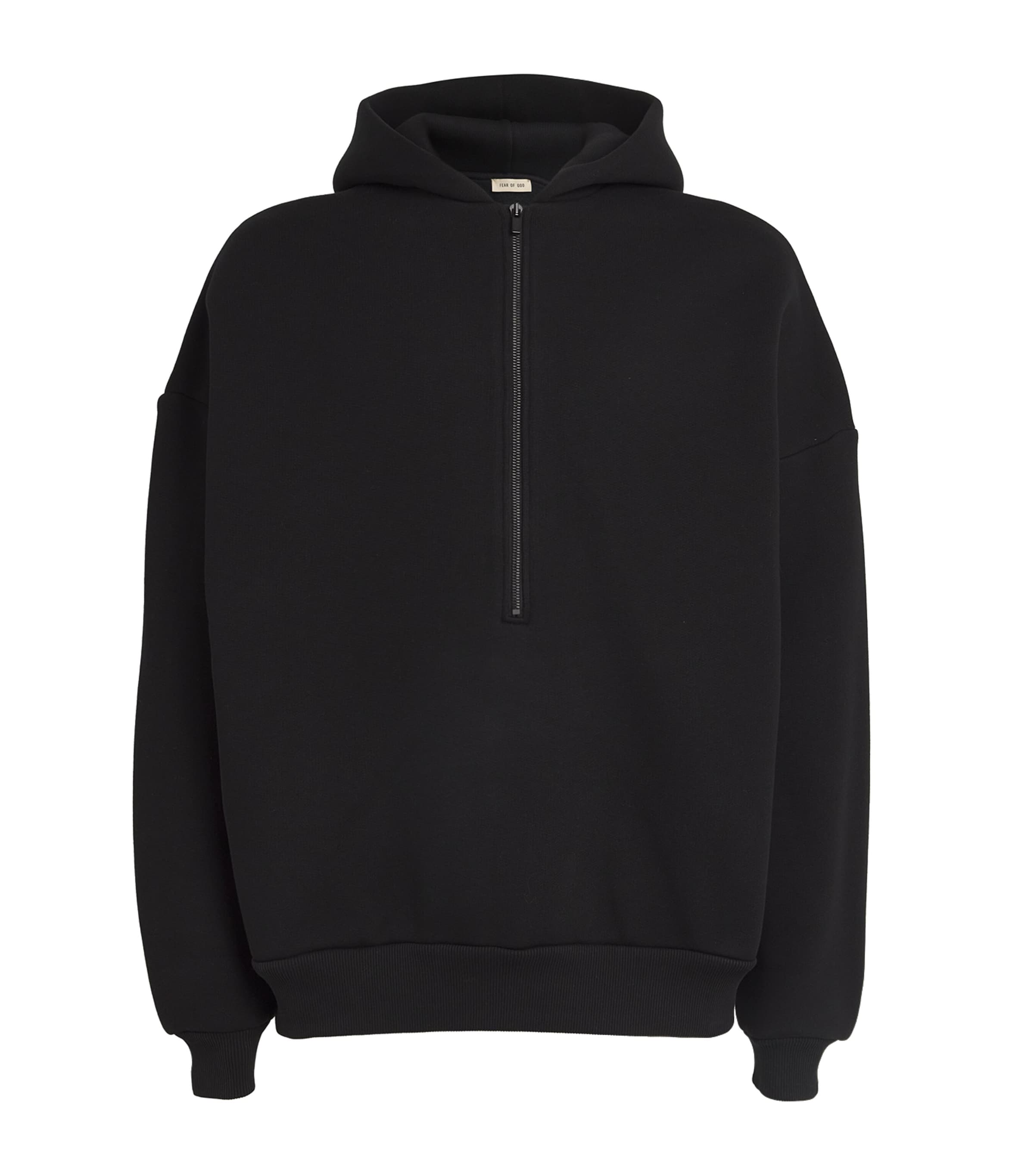 Fear Of God Cotton-blend Half-zip Hoodie In Black