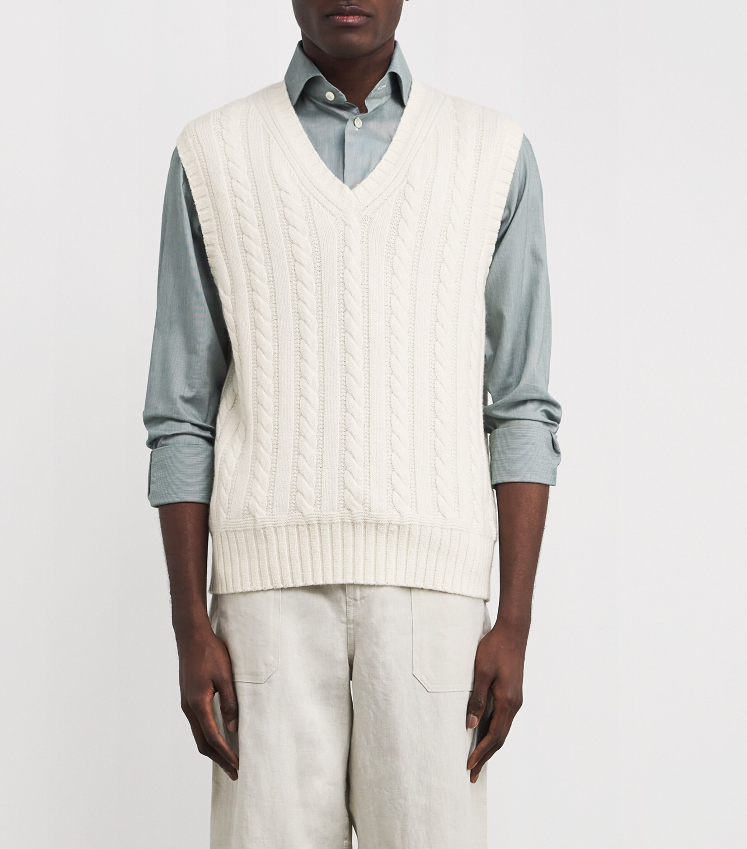 x Wimbledon Cashmere-Cotton-Linen Sweater Vest WHITE COMBO Image 3