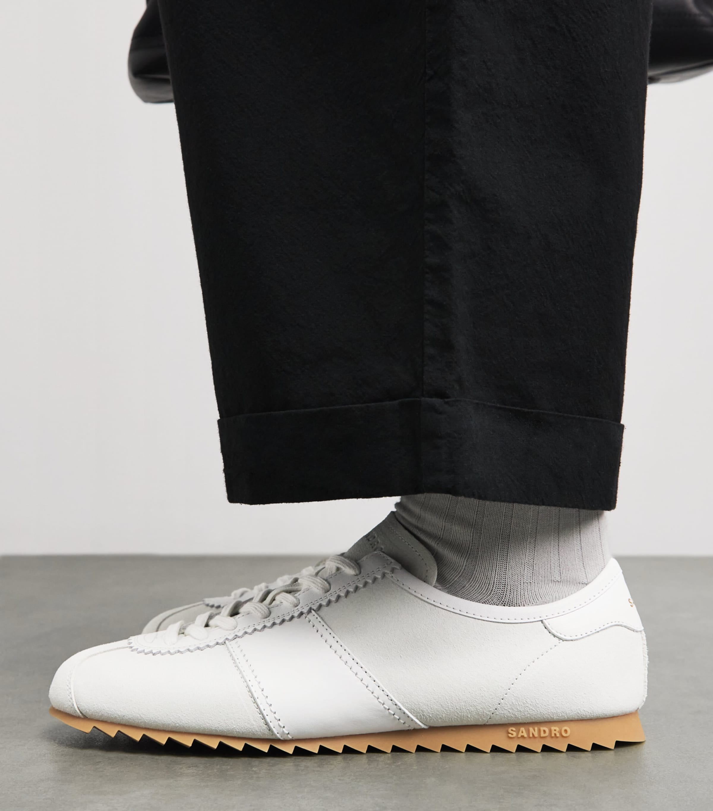 Sandro Paris Leather and Suede Low-Top Sneakers White Image 2