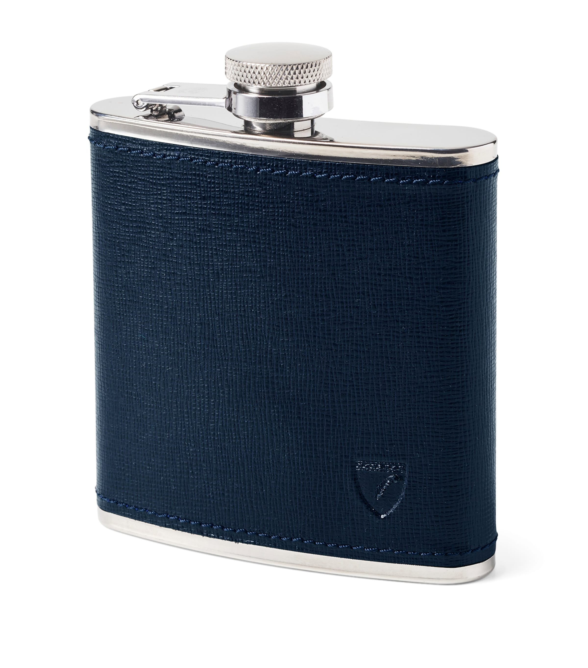 Aspinal Of London Leather Classic Hip Flask Navy Image 1