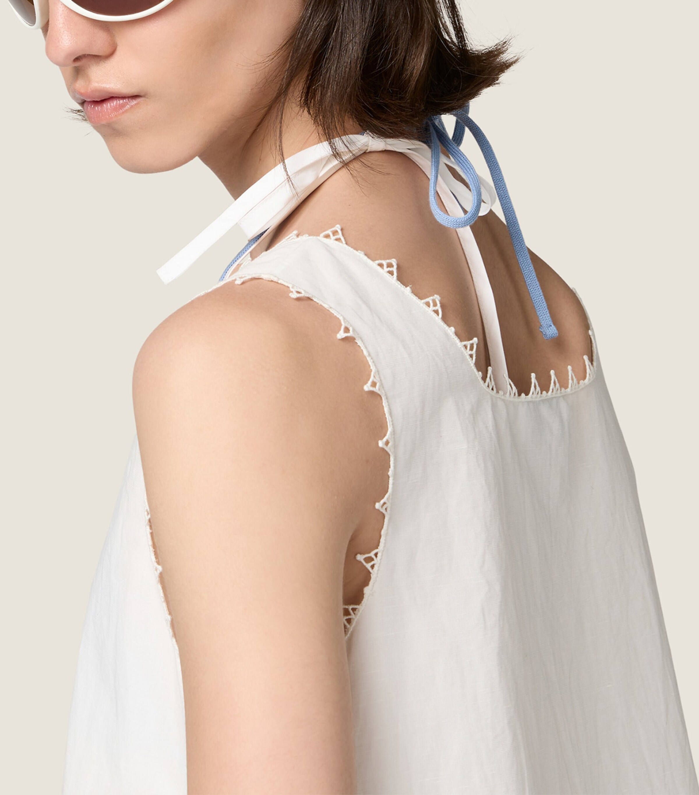 Miu Miu Womens Cotton-Linen Embroidered Mini Dress White Image 4