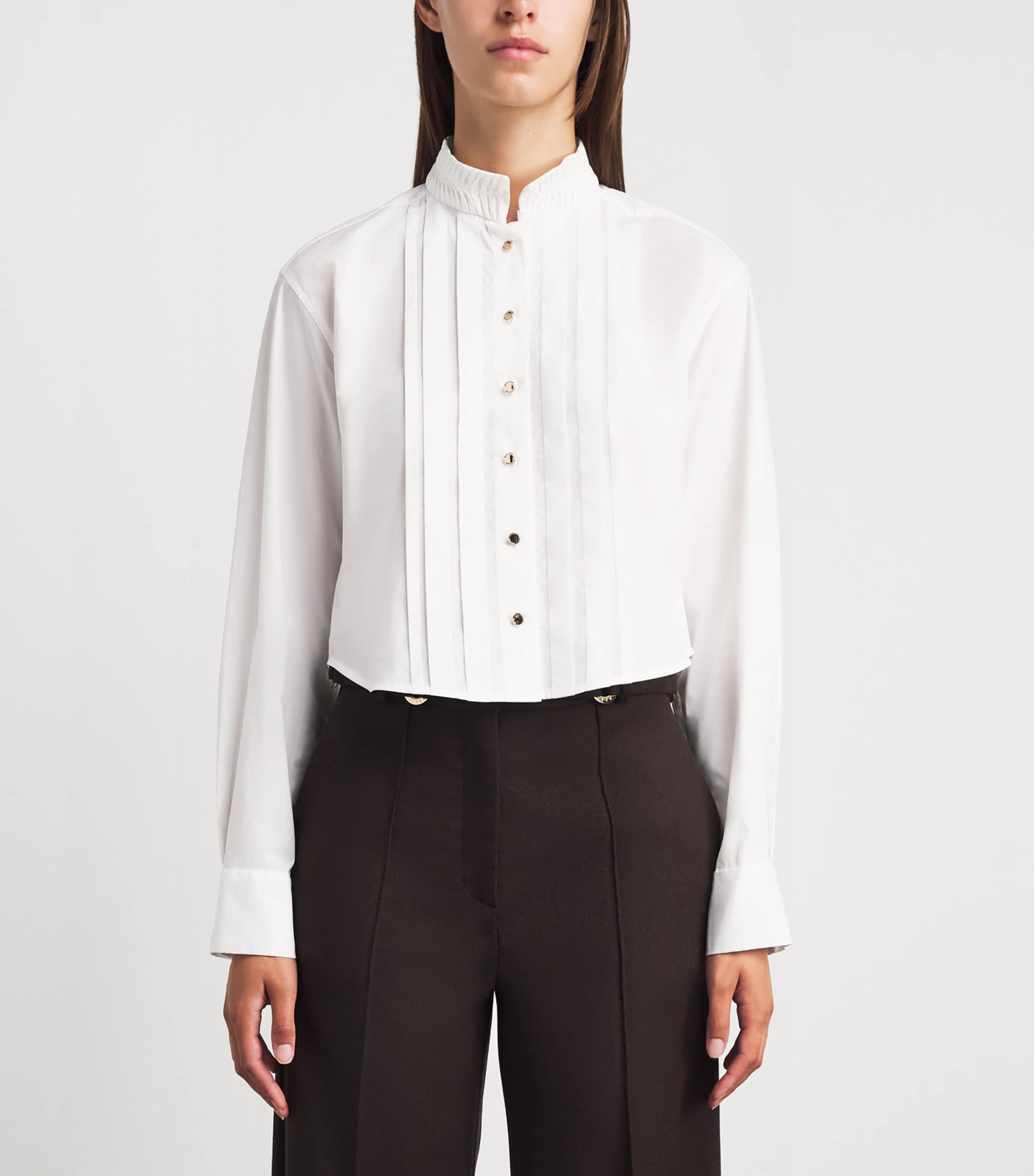 Sandro Paris Womens Cotton Pleated Shirt White Image 4
