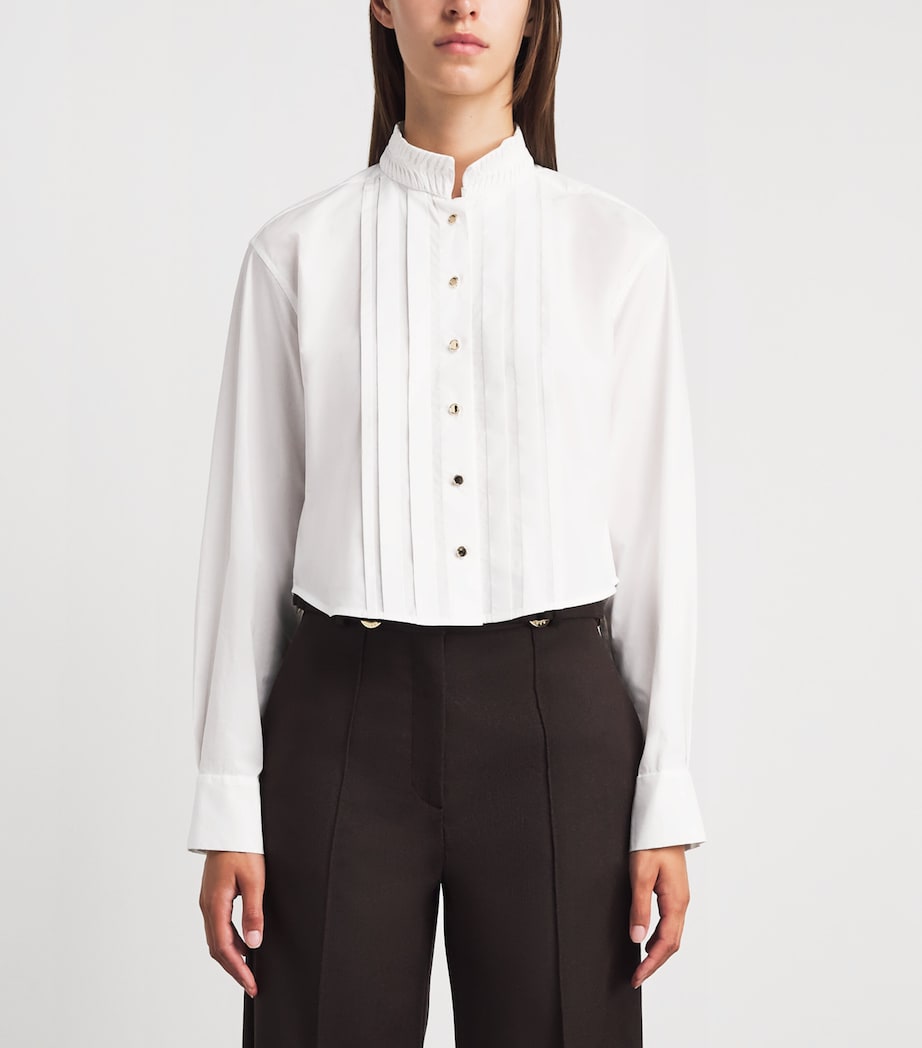 Sandro Paris Womens Cotton Pleated Shirt White Image 4