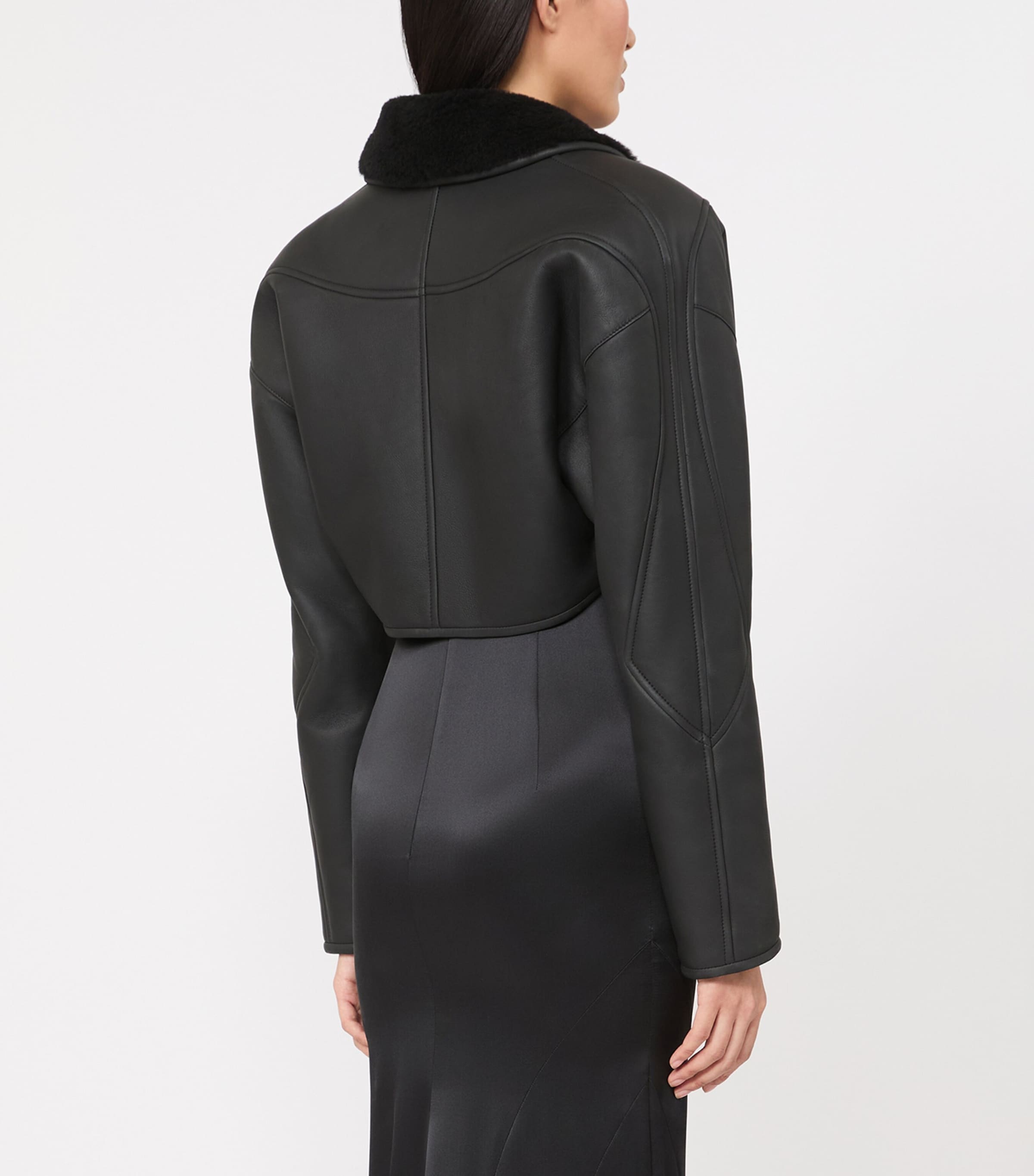 Max Mara Womens Cropped Shearling Jacket Dark Grey Image 3
