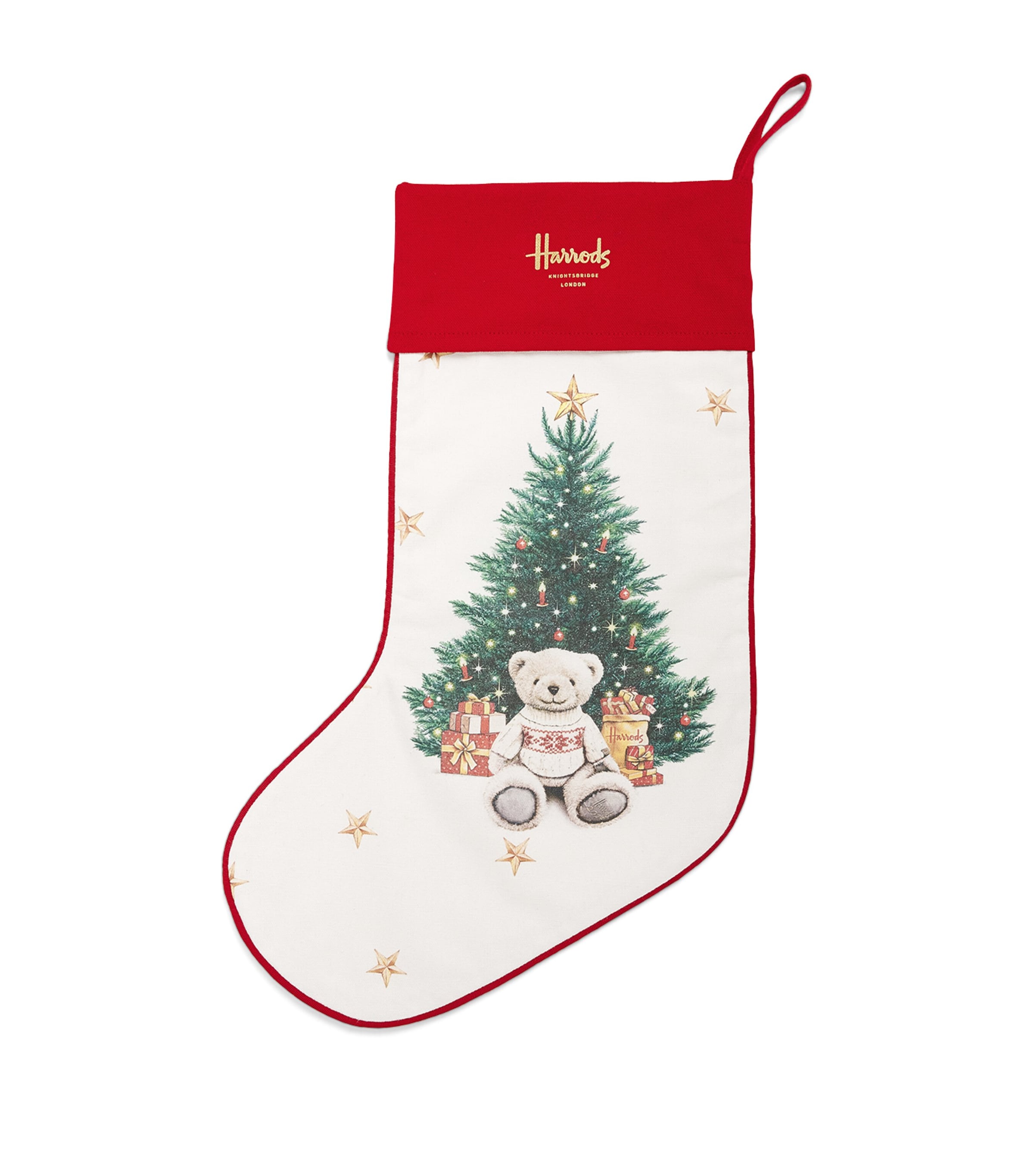 Harrods Cotton Christmas Bear Stocking In White