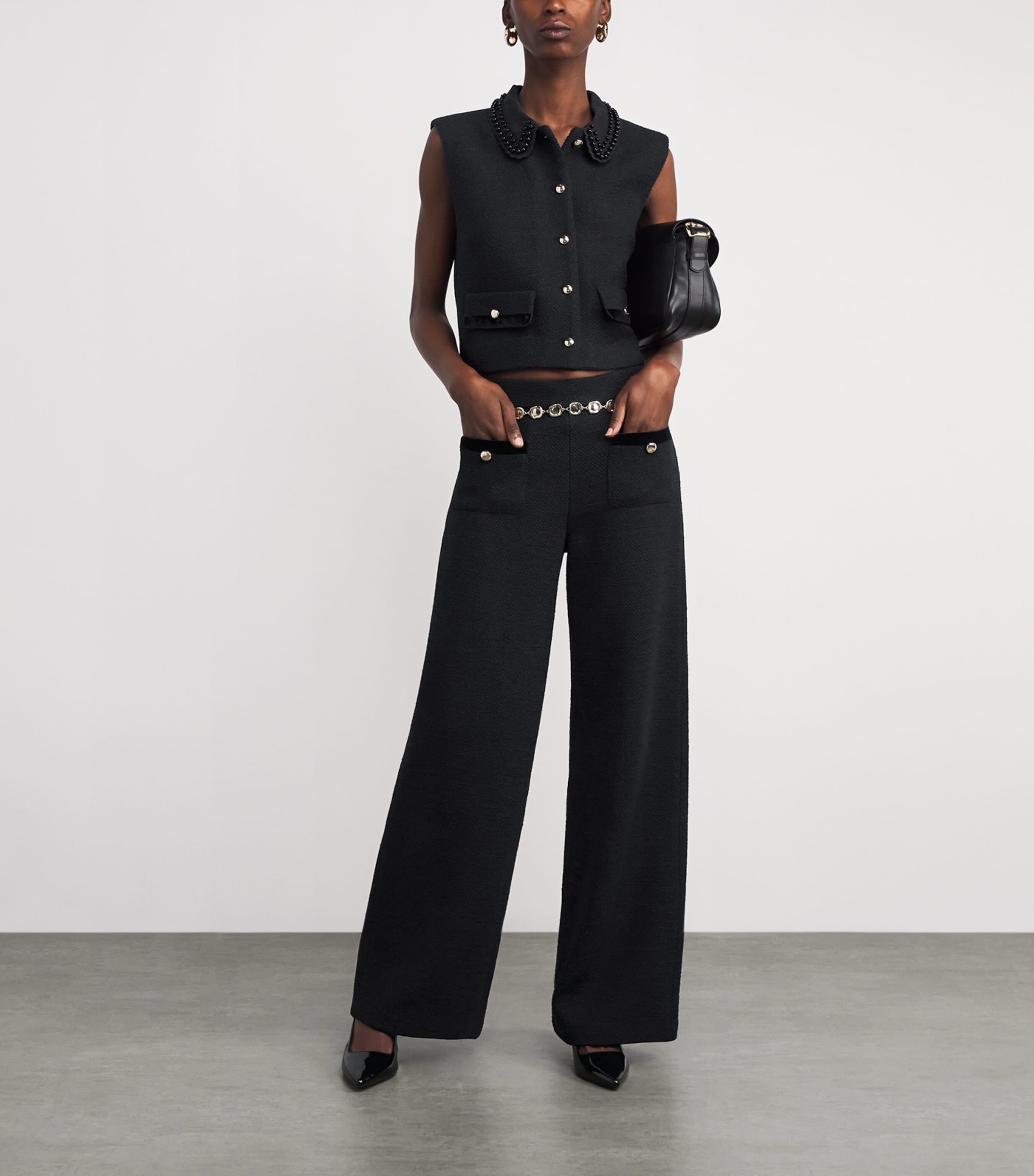 Tweed Wide-Leg Trousers BLACK Image 2