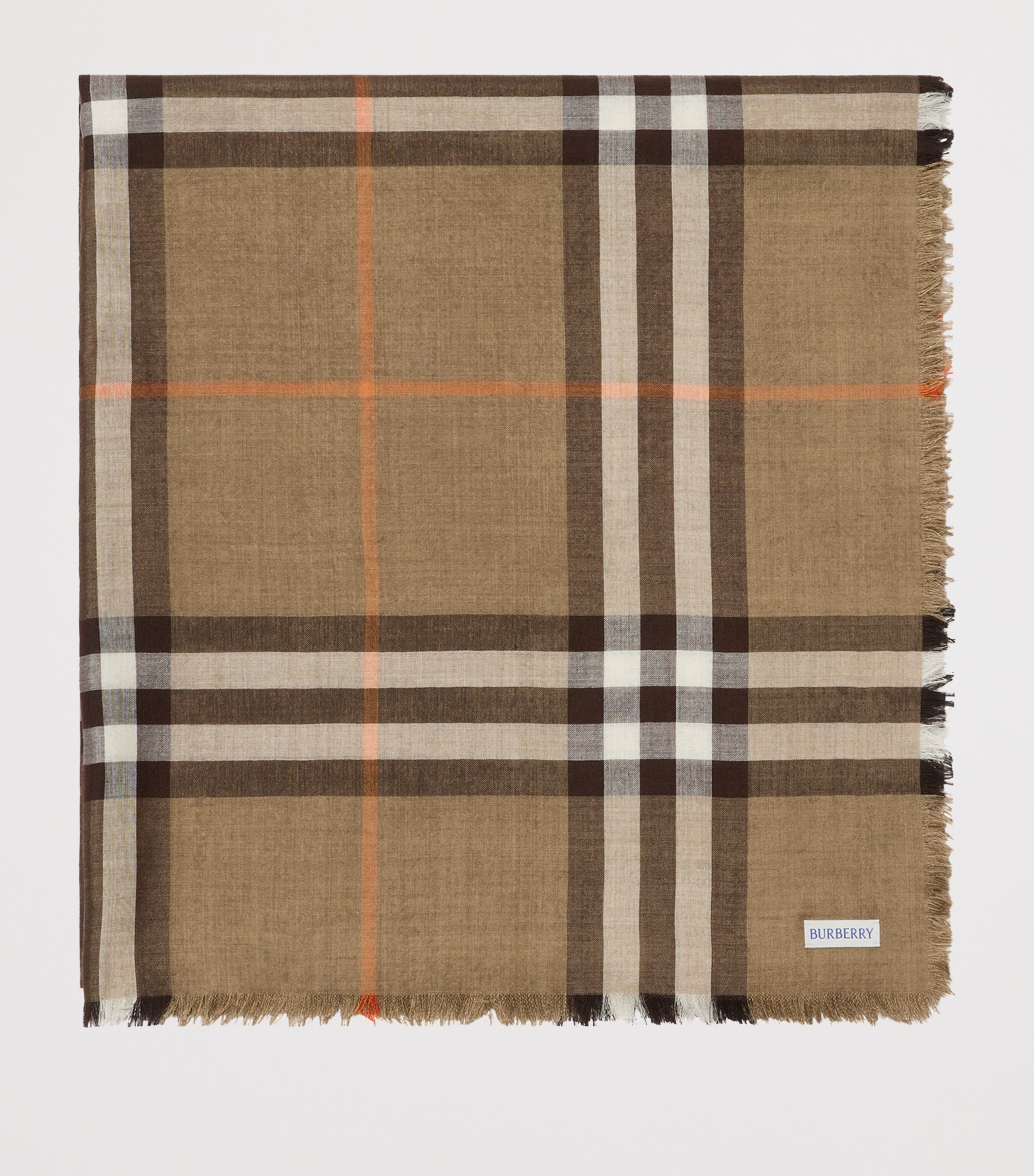 Wool-Silk Reversible Check Scarf SAND/VOLE BROWN Image 2