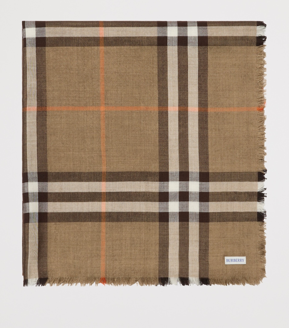 Wool-Silk Reversible Check Scarf SAND/VOLE BROWN Image 2