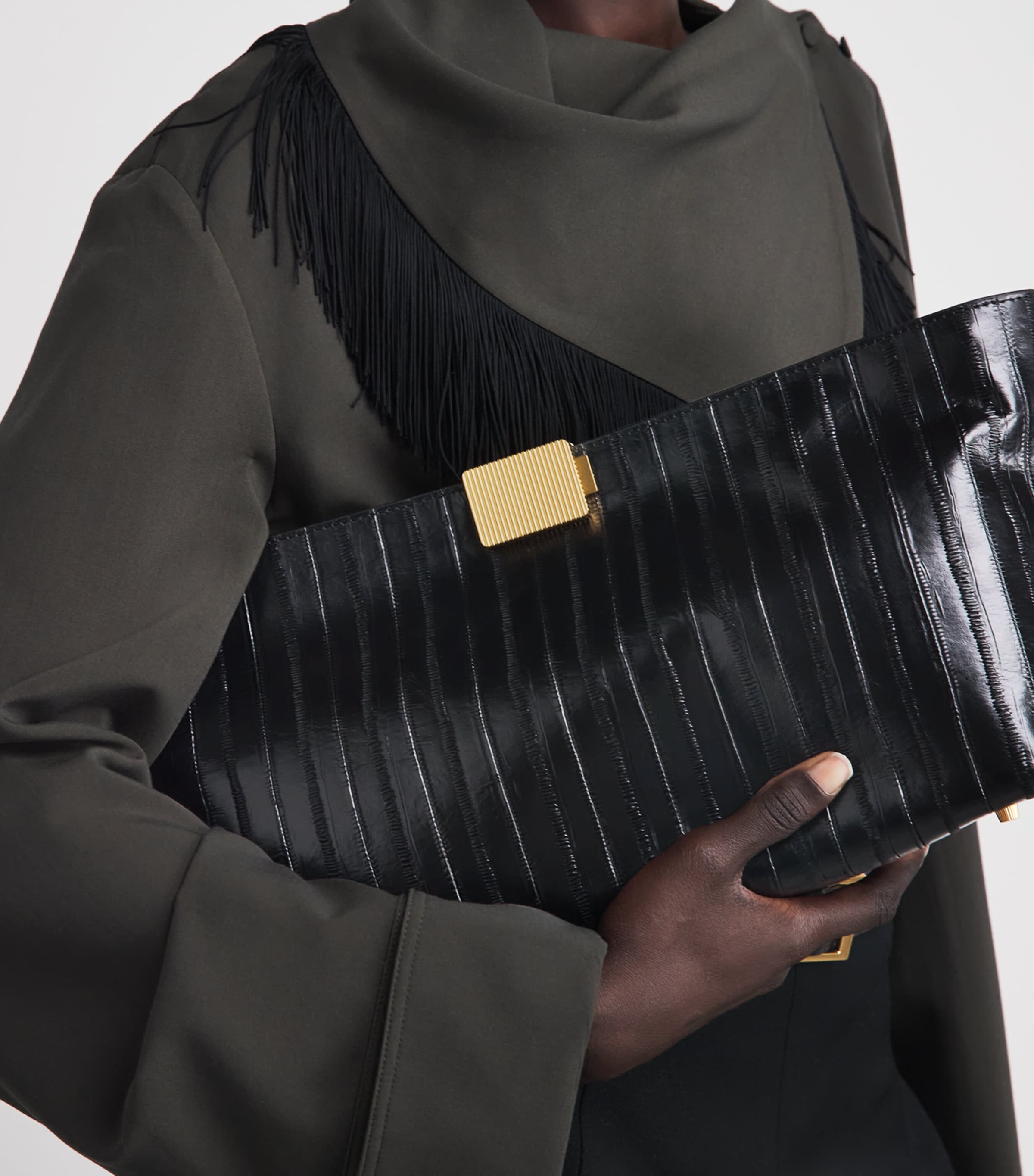 CAMILLA AND MARC Embossed Leather Poppy Clutch Bag Dblk Black Image 4