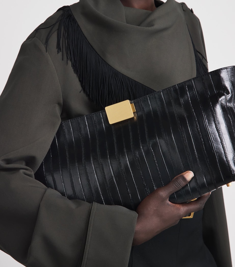 CAMILLA AND MARC Embossed Leather Poppy Clutch Bag Dblk Black Image 4