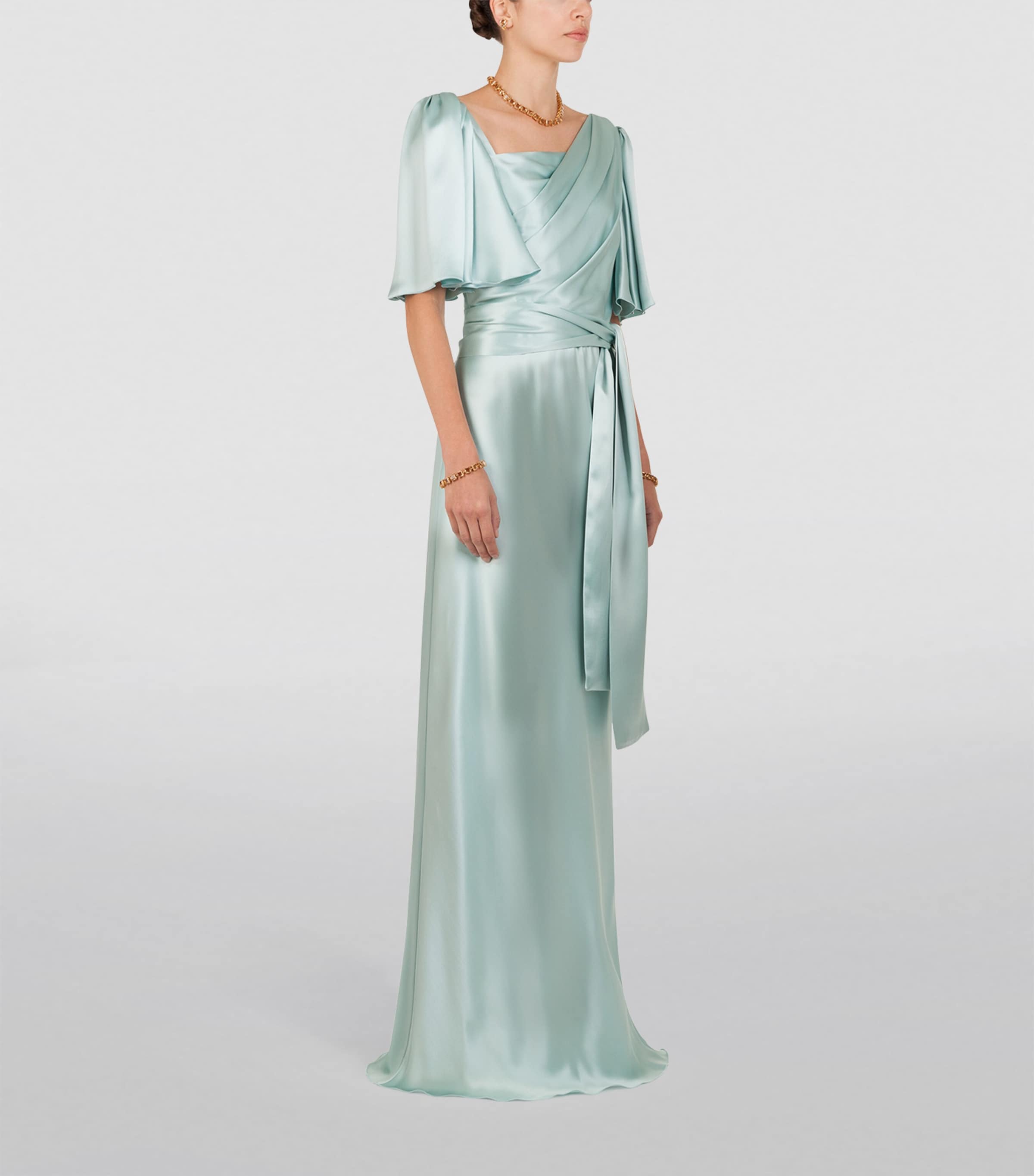 Silk Belted Dress B3933-DARK WATER LIG Image 3