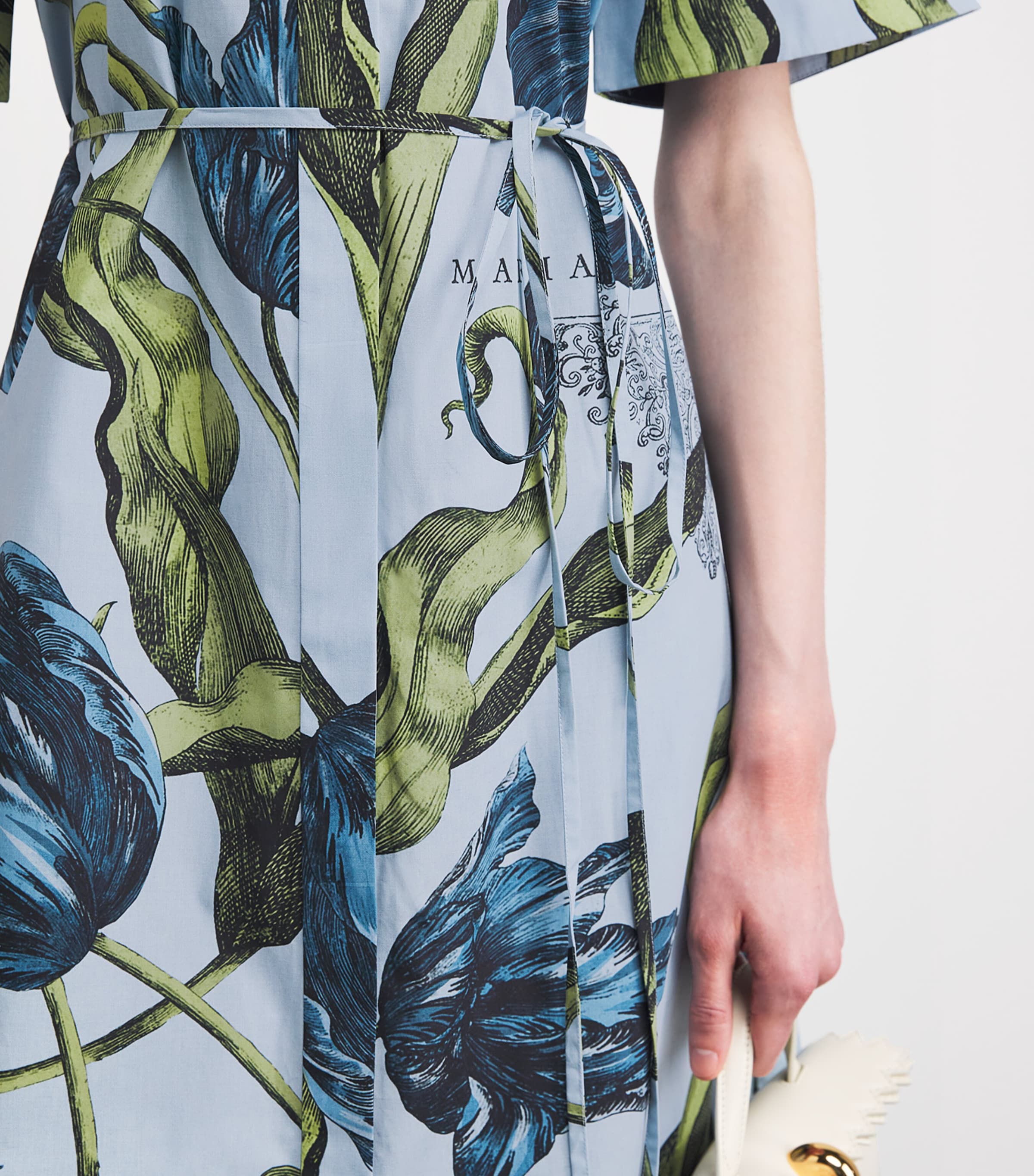 Erdem Womens Floral Belted Midi Shirt Dress Etchd Tulip Pwdr Blu Image 5