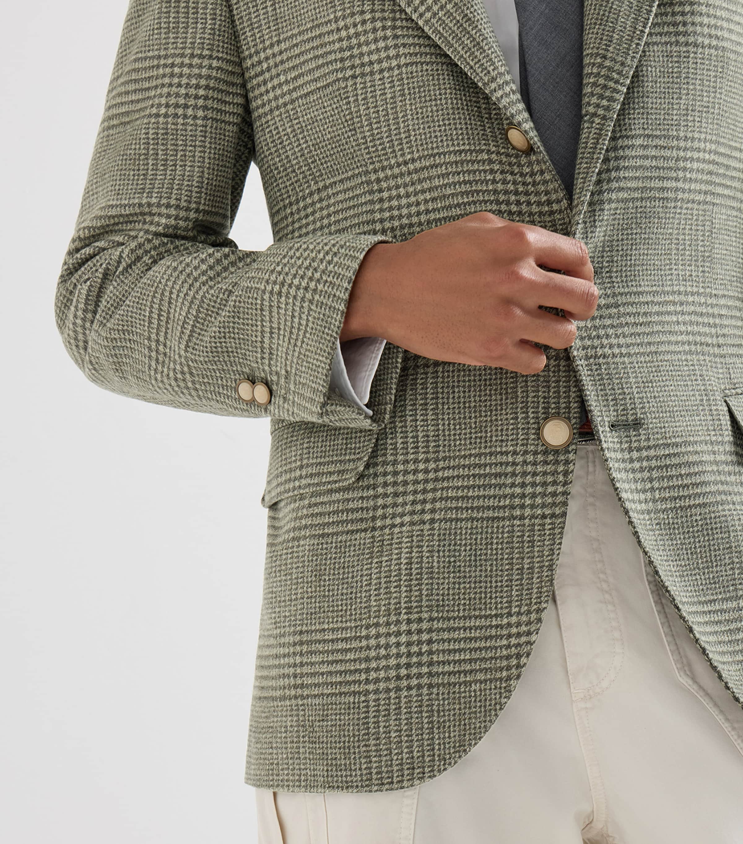 Brunello Cucinelli Mens Wool-Cashmere-Blend Check Blazer Image 6