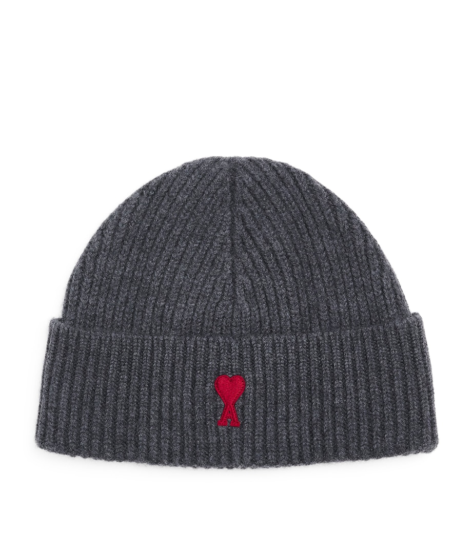 AMI Paris Ami de Coeur Beanie Gris Chine/rouge Image 1