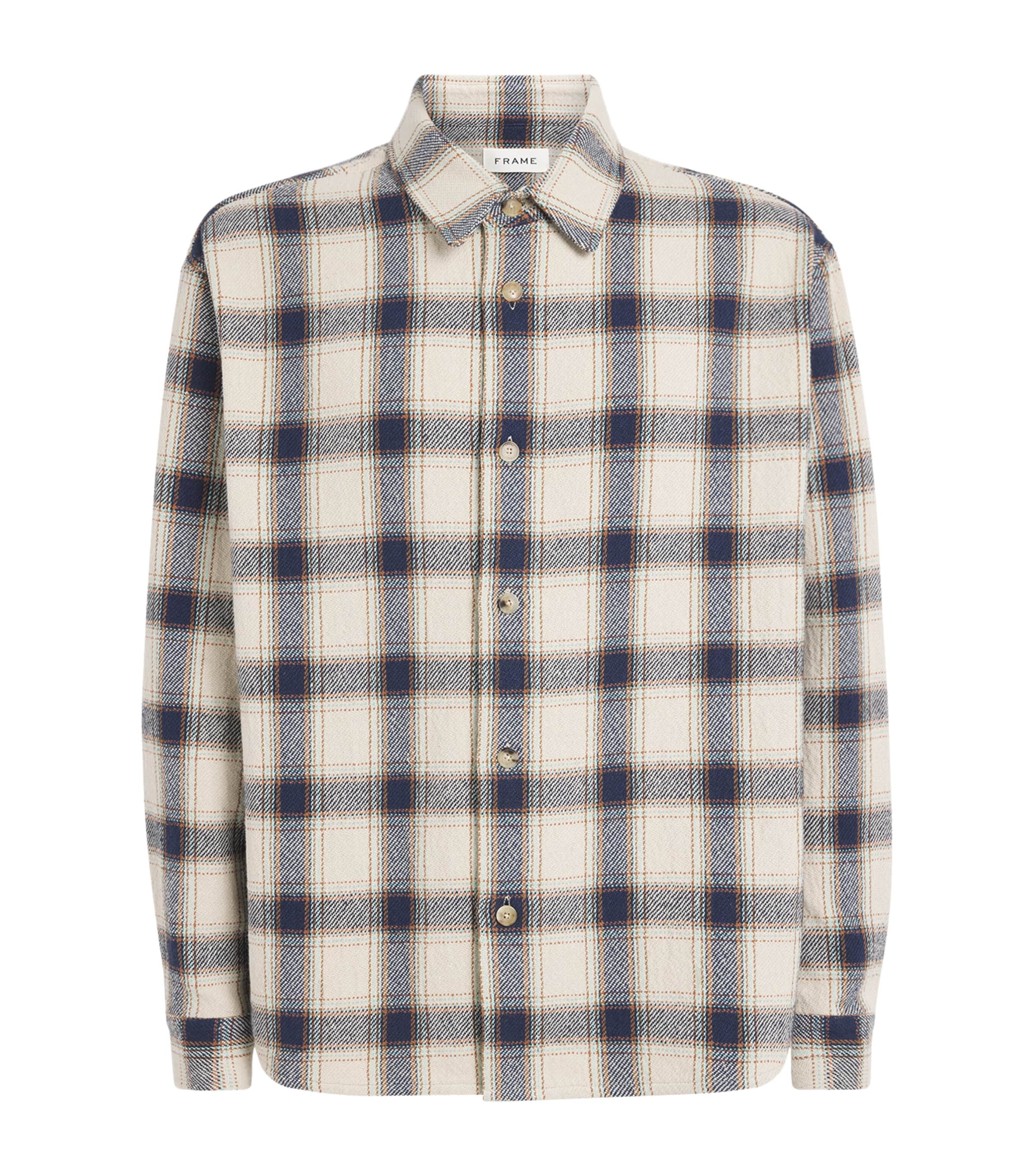 FRAME Mens Cotton-Blend Check Overshirt Cream/navy Plaid Image 1