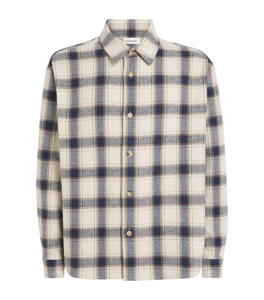 FRAME Mens Cotton-Blend Check Overshirt Cream/navy Plaid Image 1