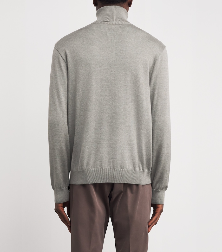 Virgin Wool-Silk Roll-Neck Sweater 445GREY-GREEN Image 4