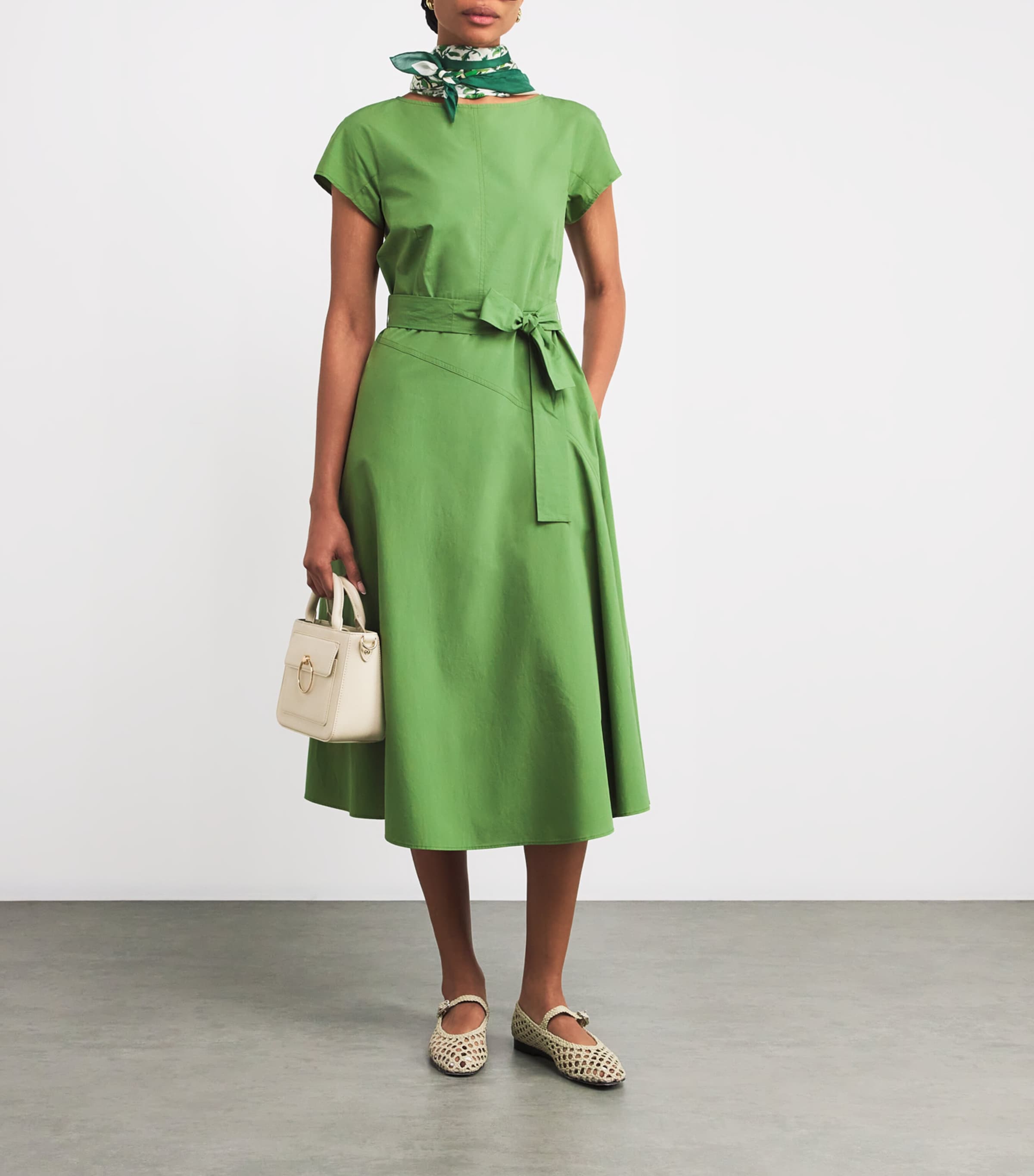 Weekend Max Mara Green Cotton Belted Midi Dress | Harrods US