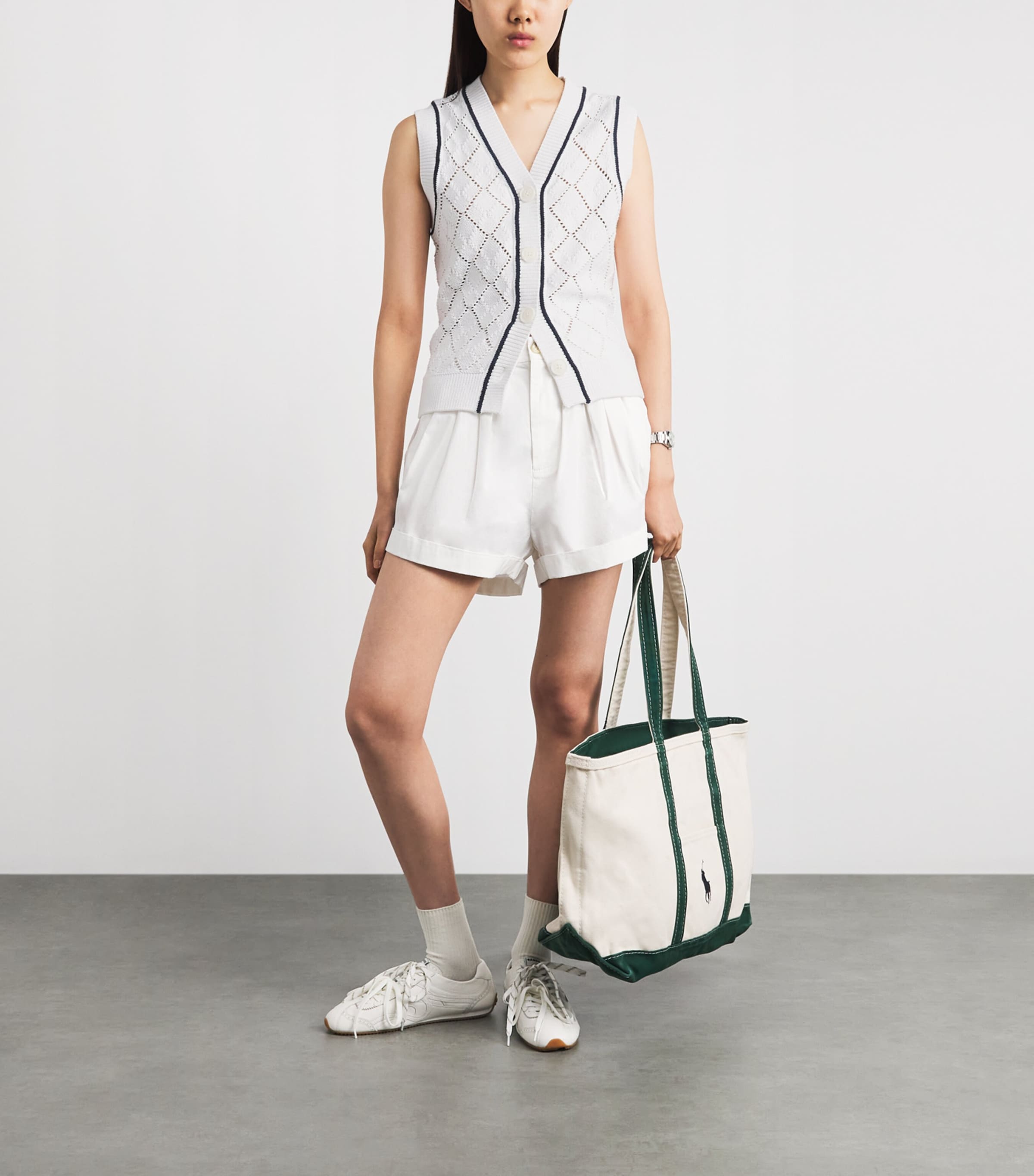 Varley Womens Pointelle-Knit Sleeveless Cardigan White Image 2