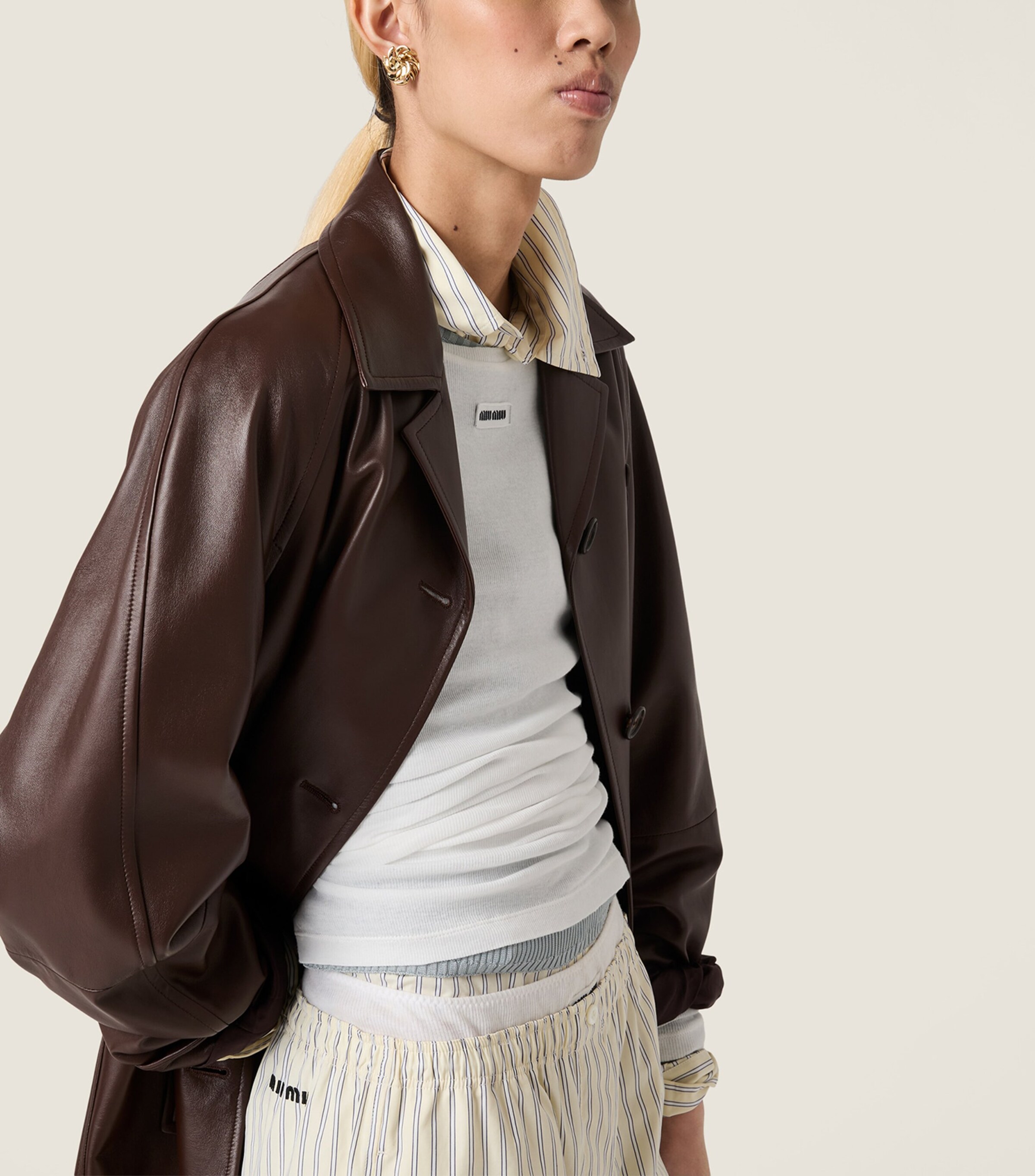 Miu Miu Womens Nappa Leather Coat Brown Image 5