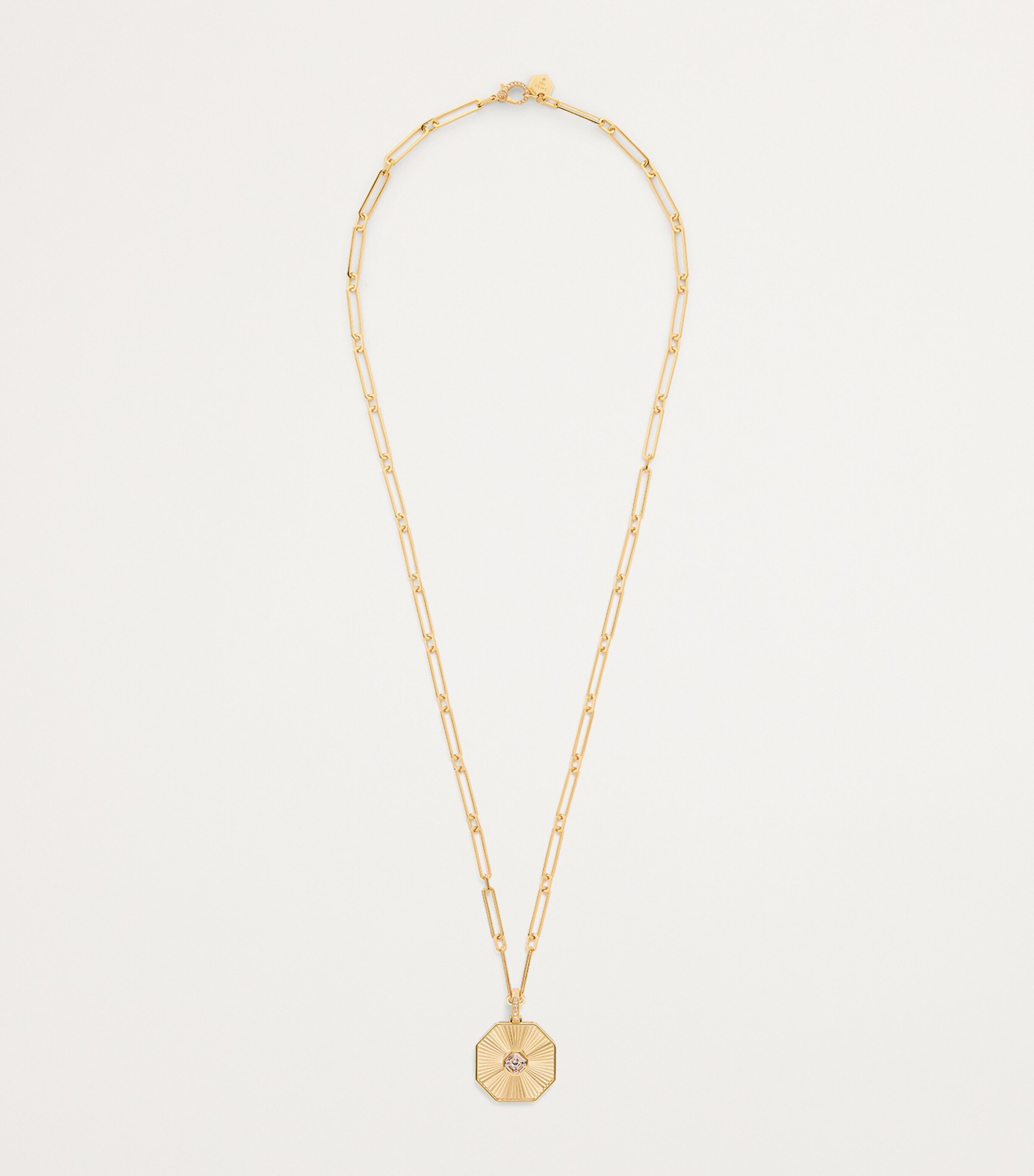 Yellow Gold and Diamond Octagon Pendant Necklace YELLOW GOLD Image 3