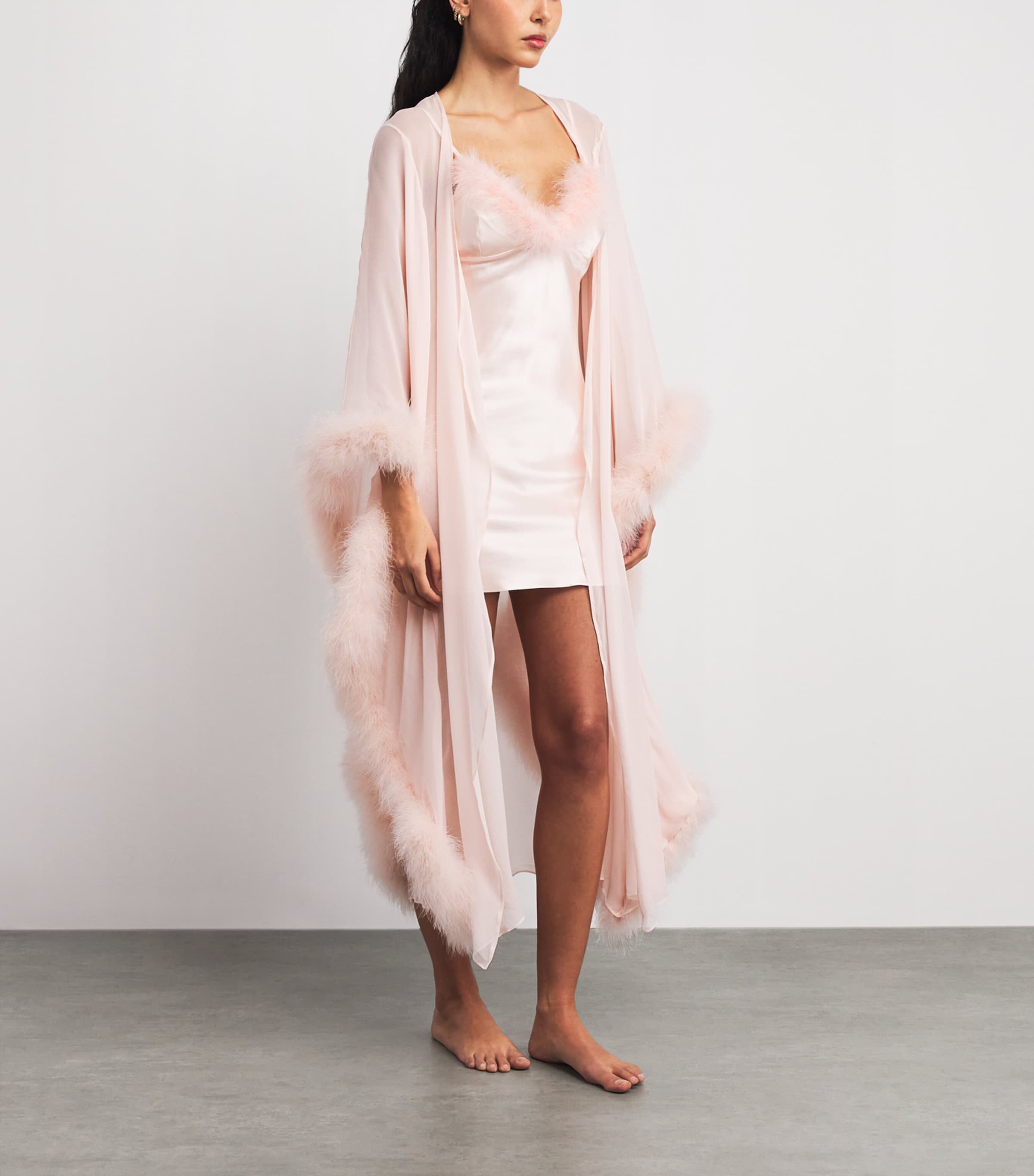 Silk Feather-Trim Taylor Slip Dress PERFUME PINK Image 2