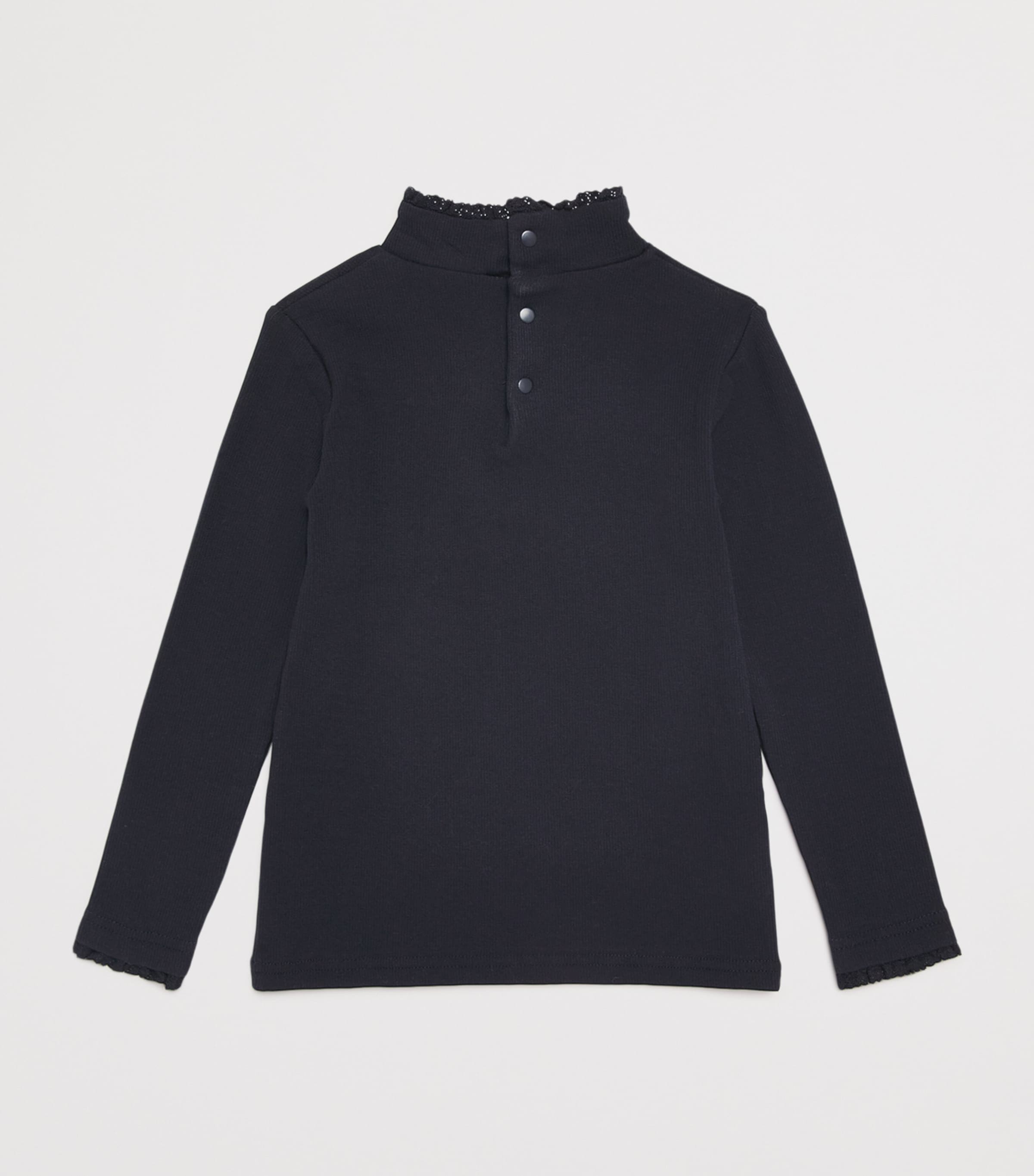 Stretch-Cotton Ruffle-Neck Sweater (3-12 Years) 4 MARINE Image 2