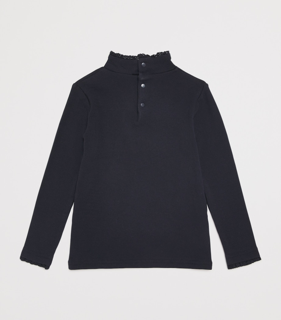 Stretch-Cotton Ruffle-Neck Sweater (3-12 Years) 4 MARINE Image 2