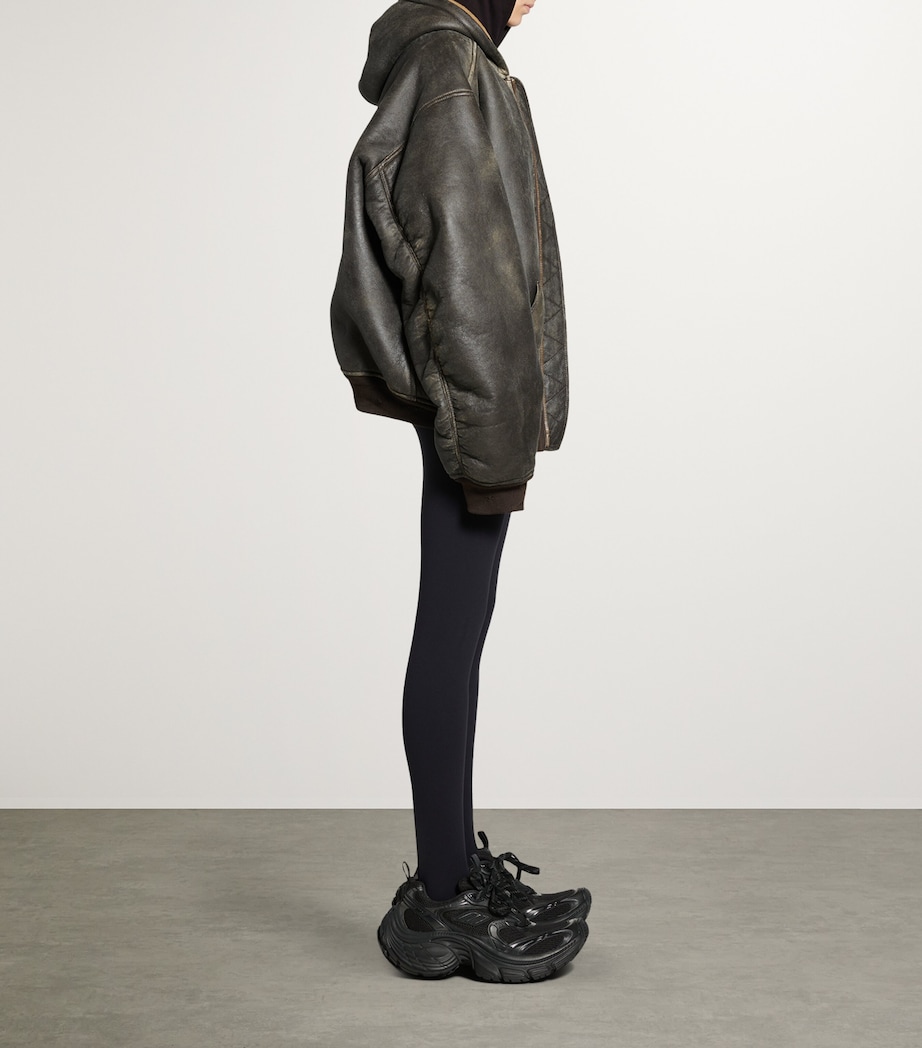 Oversized Hooded Leather Jacket 2506 Image 5