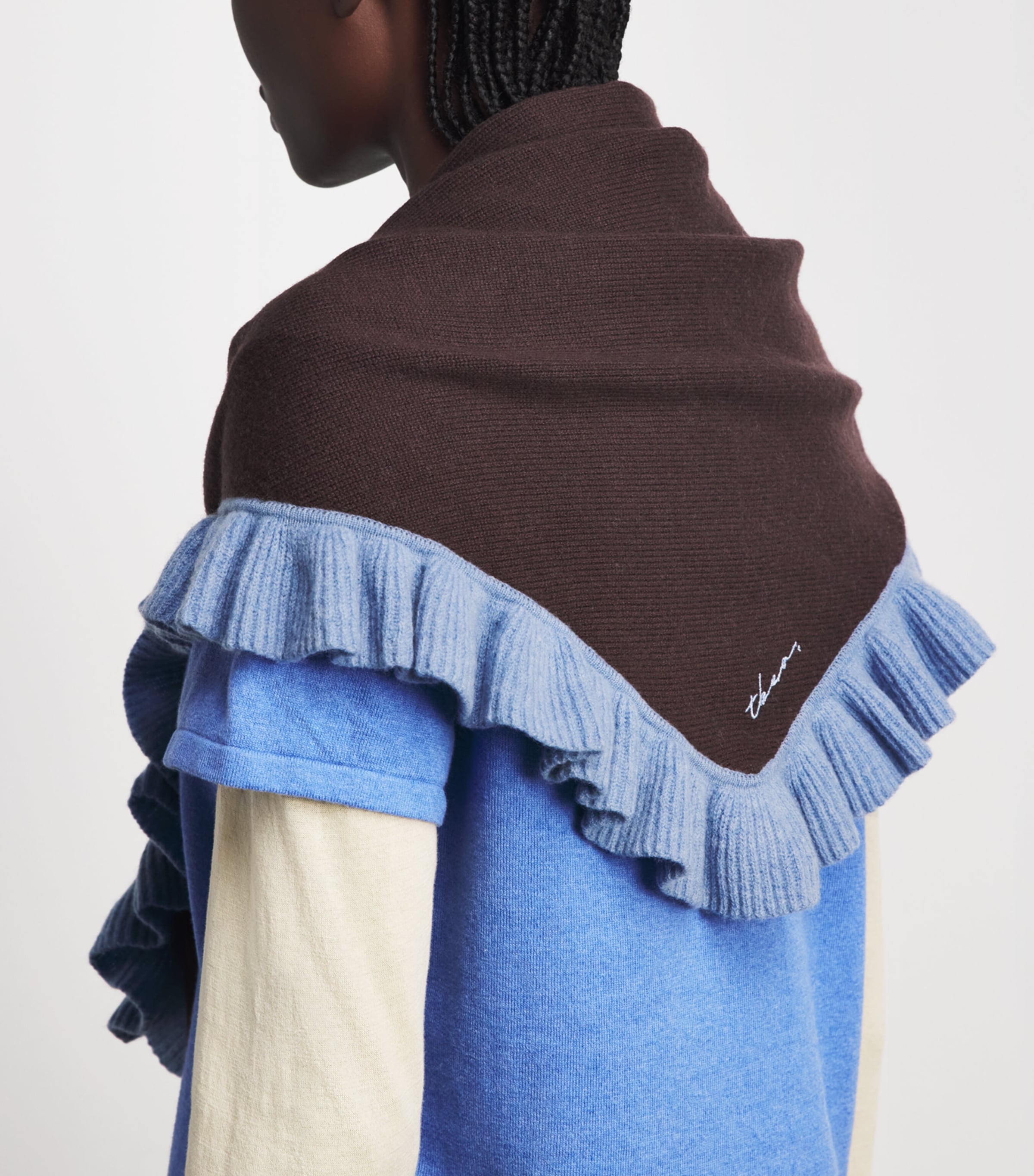 TBCO Merino Wool Triangle Scarf Brown Ruffle Image 3