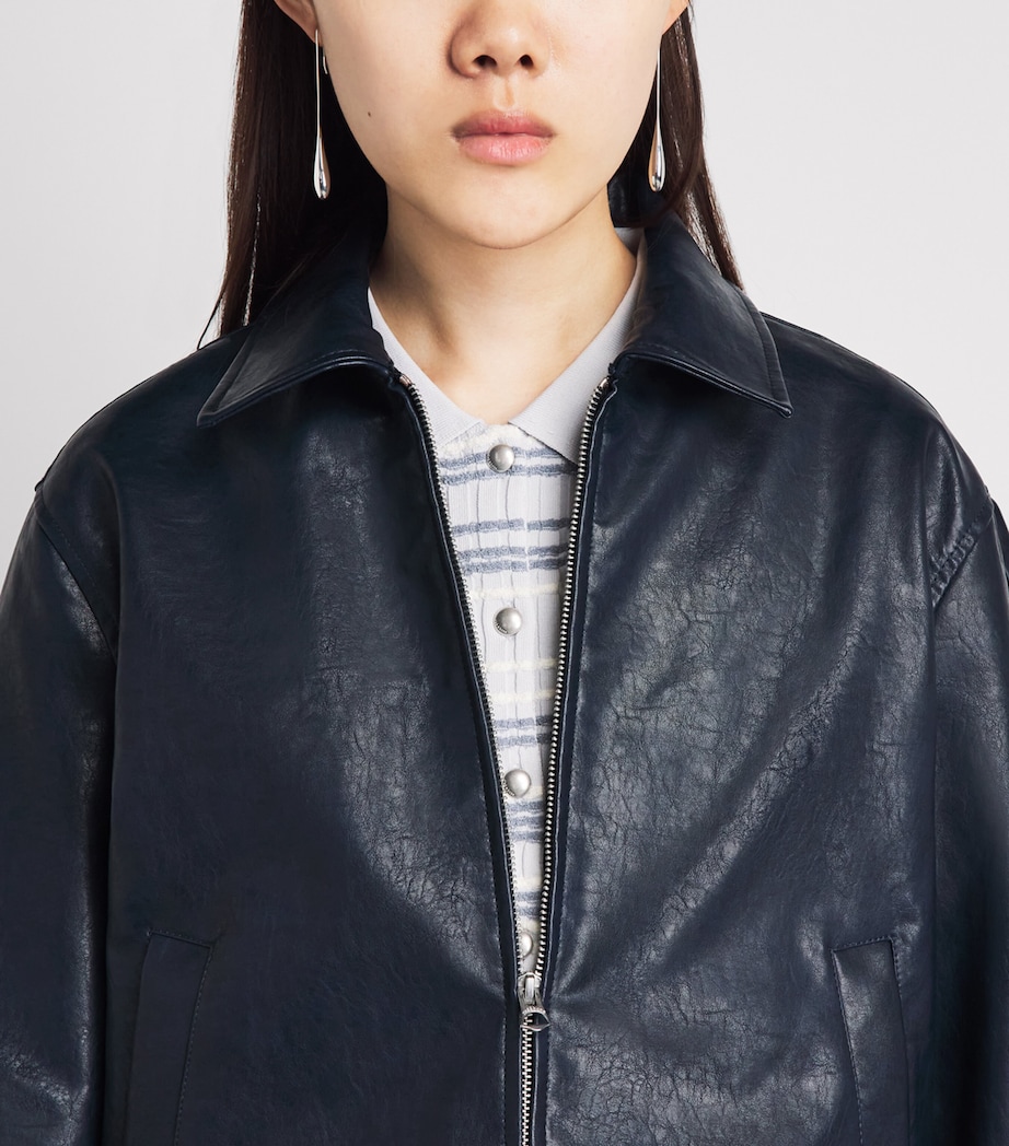Rag & Bone Womens Faux Leather Krista Bomber Jacket Navy Image 3