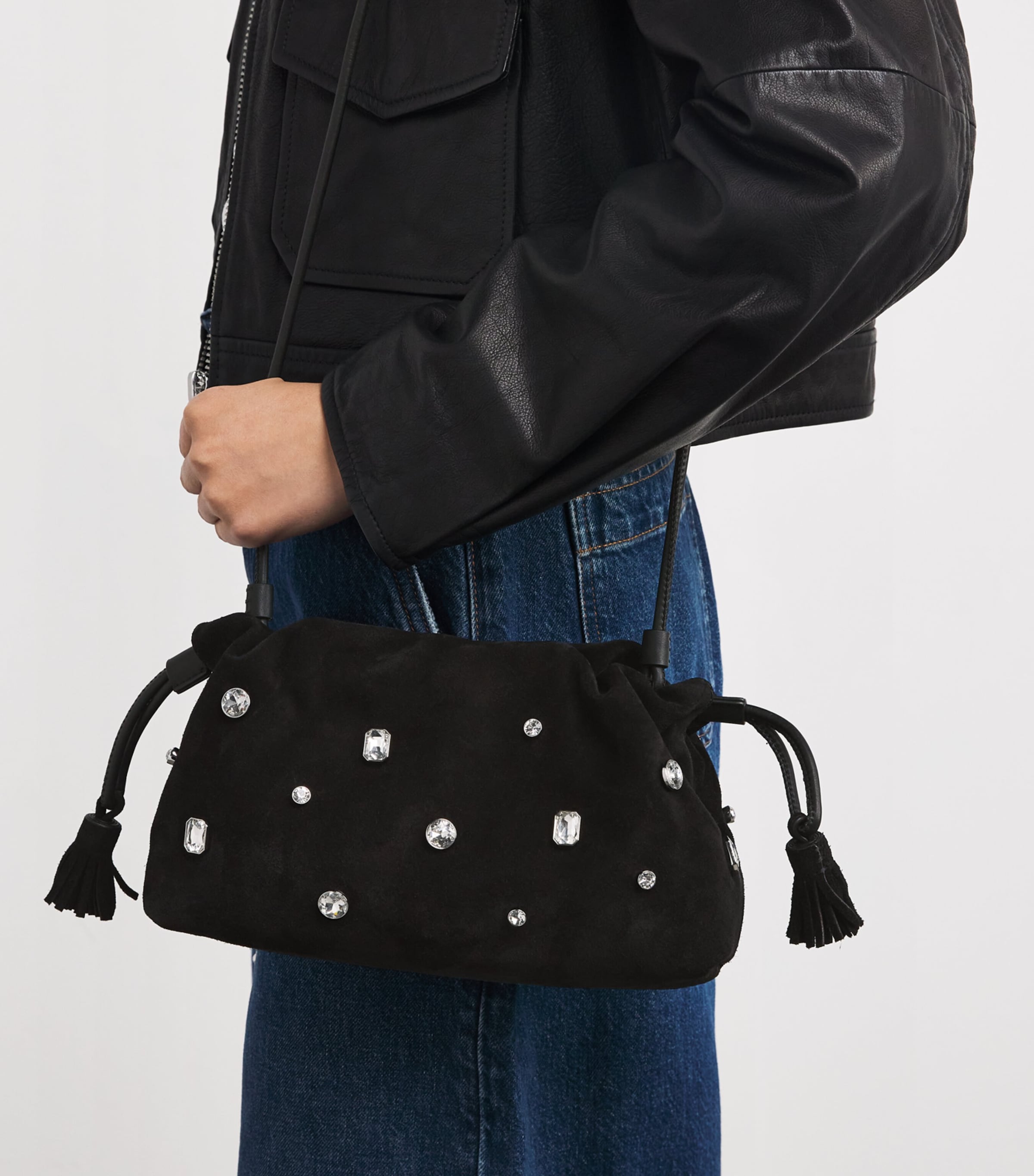 Small Suede Stash Cross-Body Bag B0002 BLACK Image 6