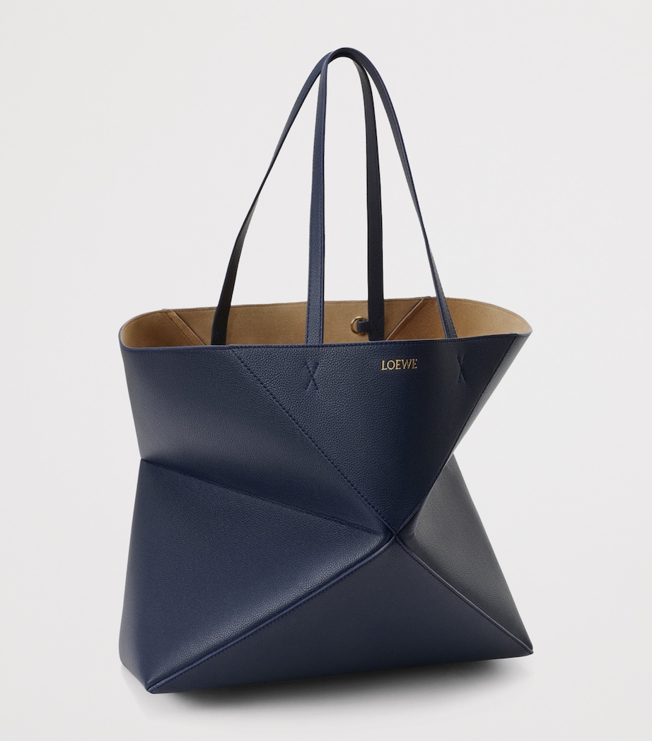 LOEWE Womens Medium Leather Puzzle Fold Tote Bag Deep Navy Image 2