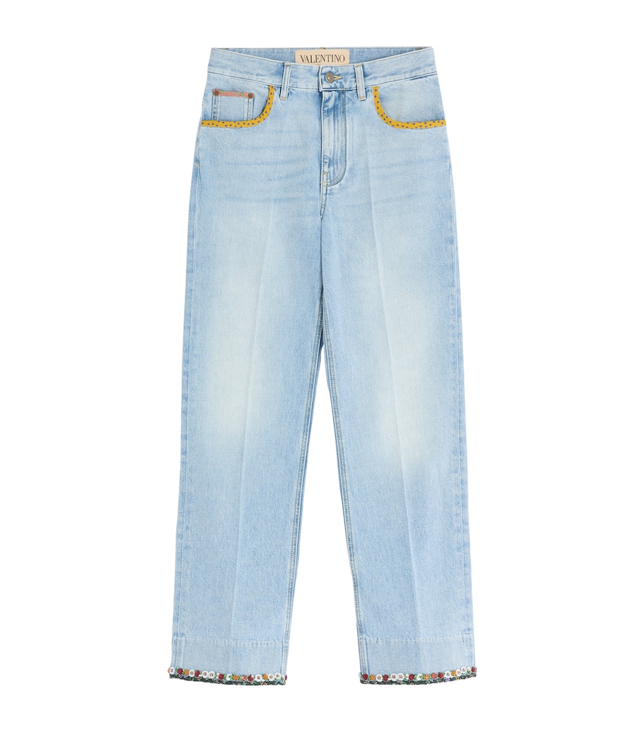 Valentino Womens Embroidered Straight Jeans Image 1