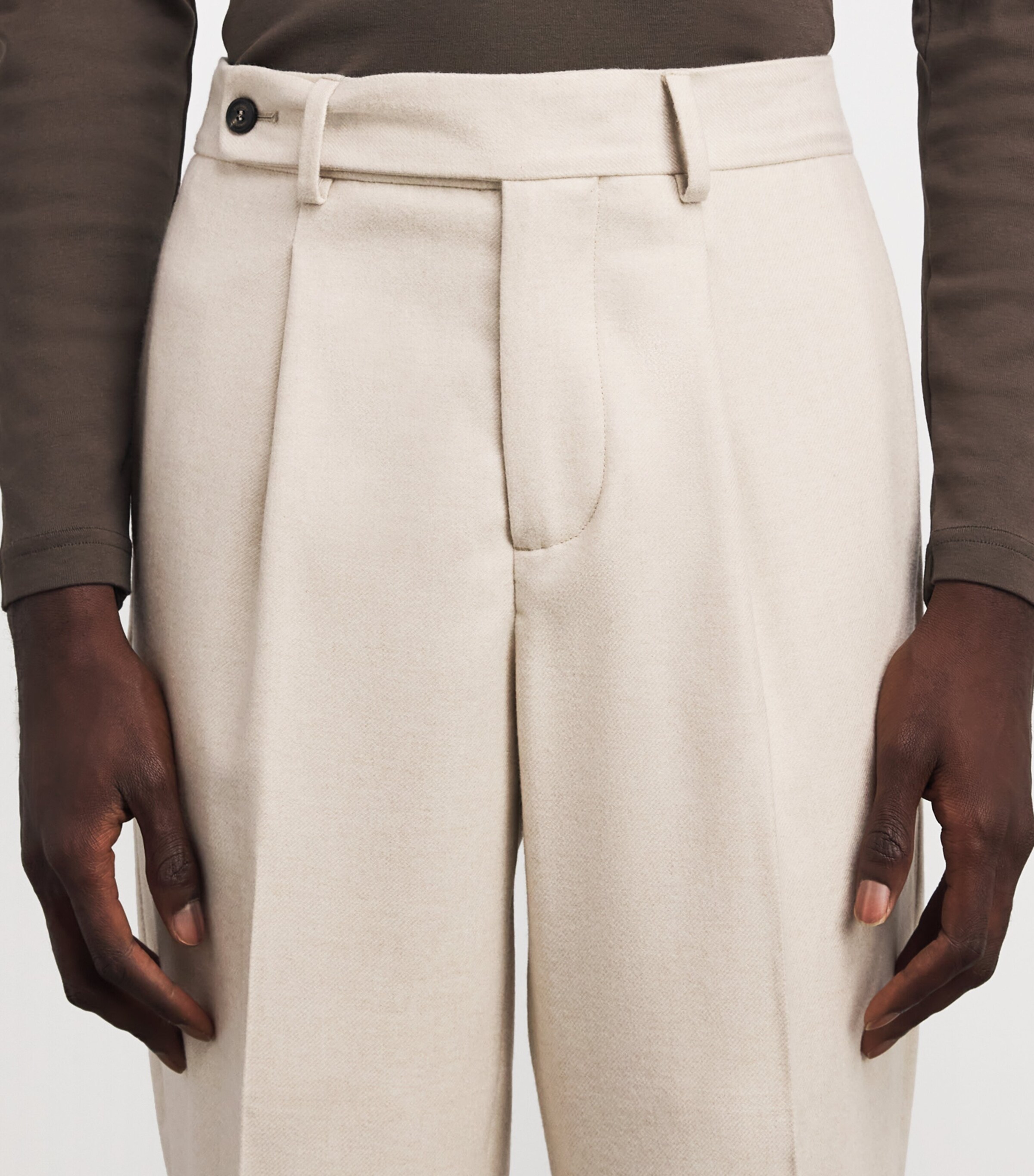 Colombo Mens Cashmere Pleated Straight Trousers Natural White Image 3