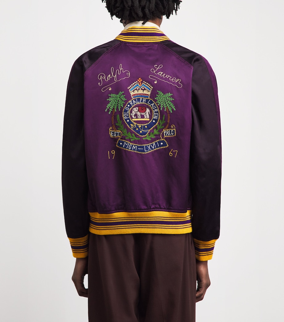 Polo Ralph Lauren Mens Satin Embroidered Bomber Jacket Brgnd Rs/st Prpl Mlt Image 5