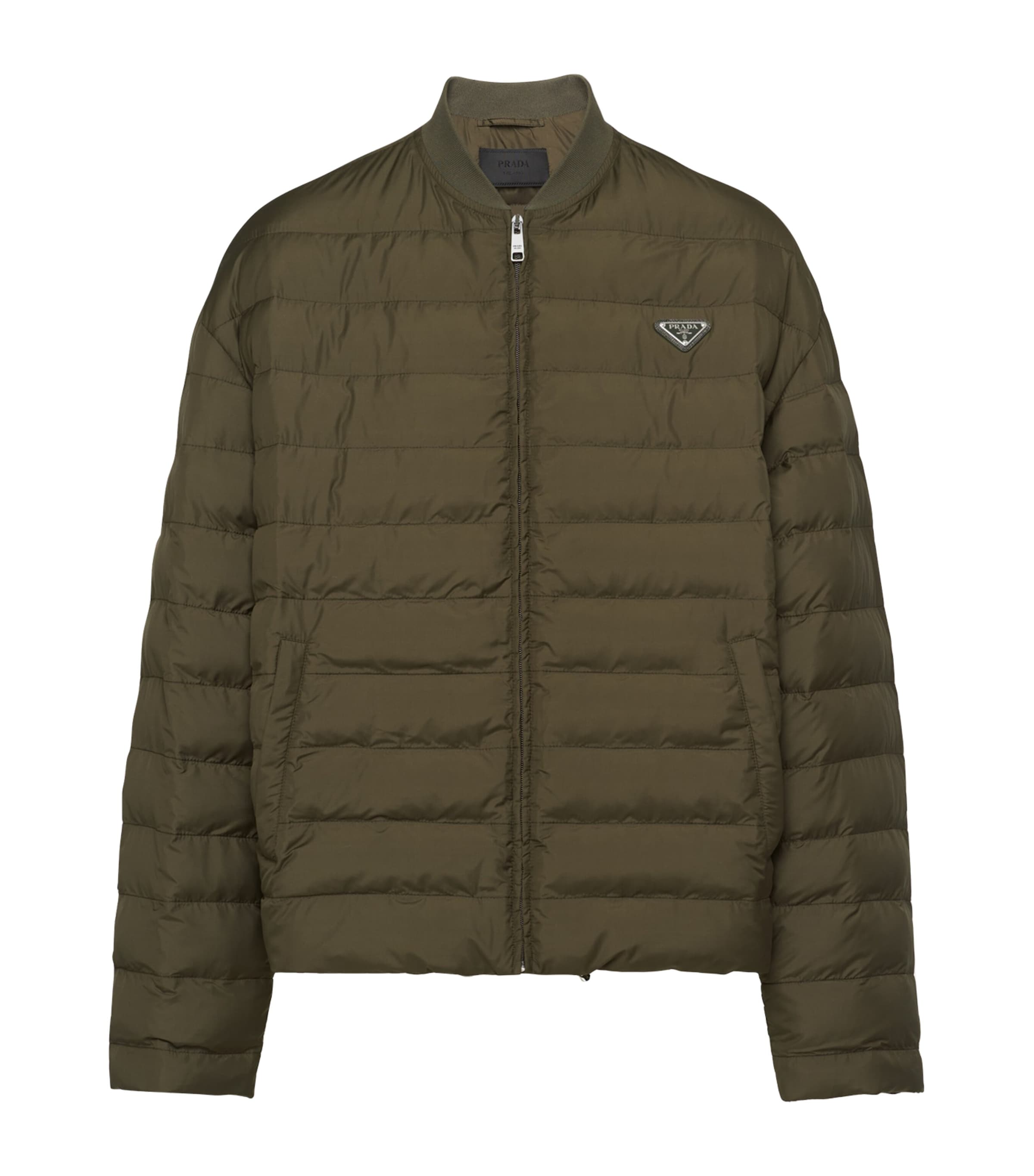 Prada Mens Green Triangle-logo Technical Shell-down Jacket