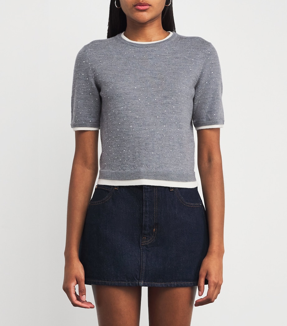 Embellished-Wool Short-Sleeve Sweater GREY Image 3