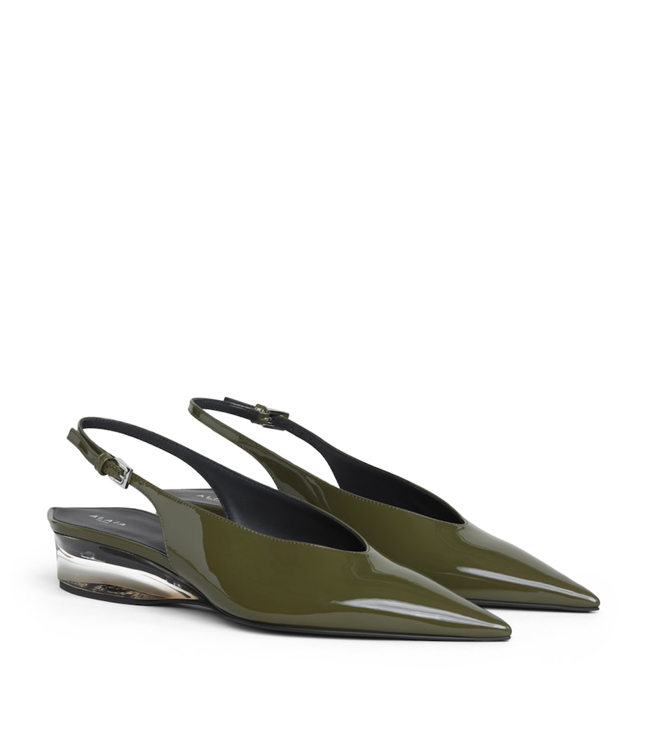 Alaïa Patent Leather Invisible Wedge Slingback Pumps 30 Kaki Image 2