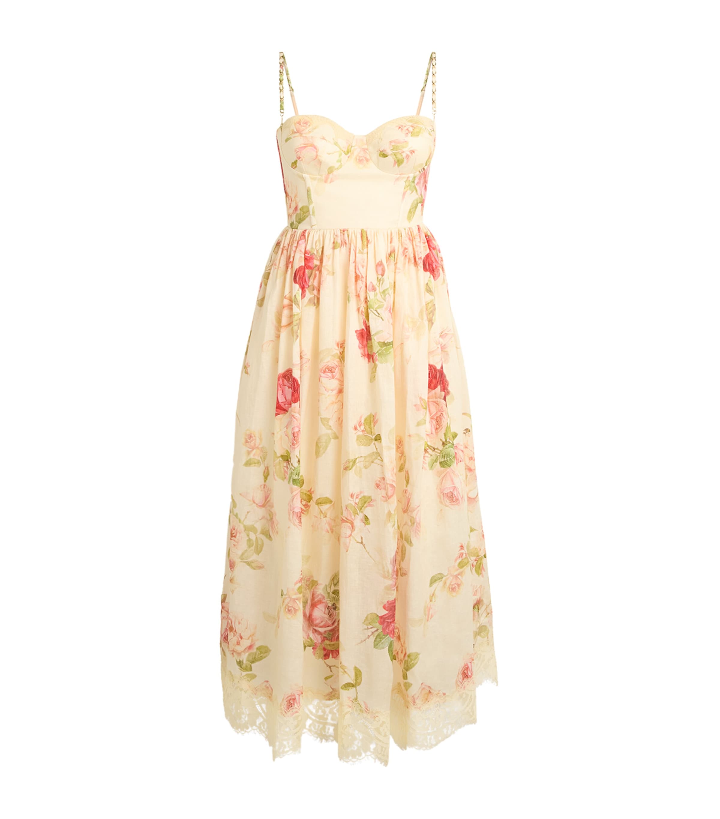 Zimmermann Womens Linen Floral Print Roselight Midi Dress Cmrf Cream Rose Flrl Image 1