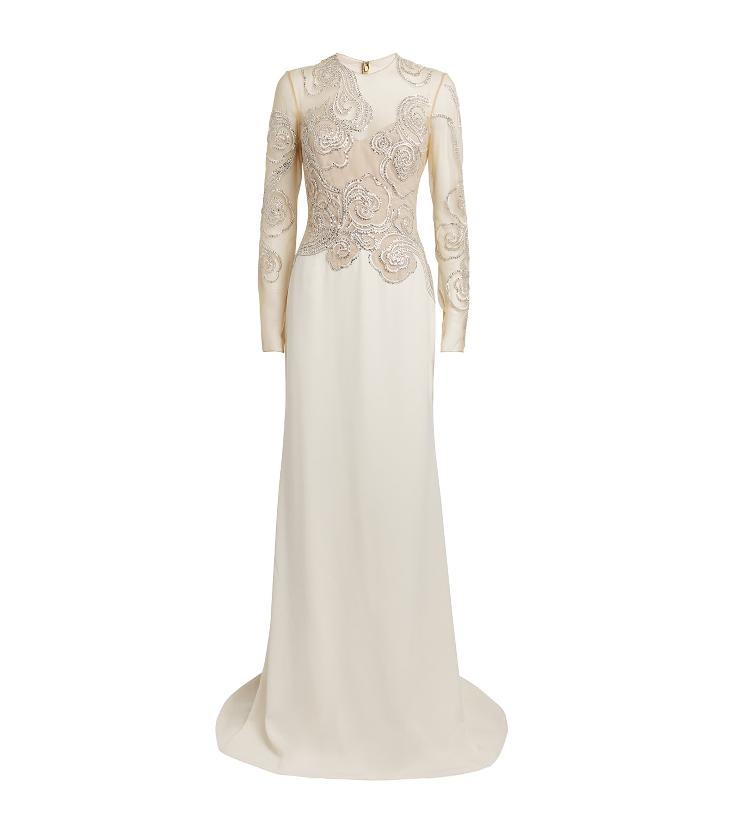 GEORGES HOBEIKA Womens Embroidered-Detail Gown Pastel Beige/ Silver Image 1