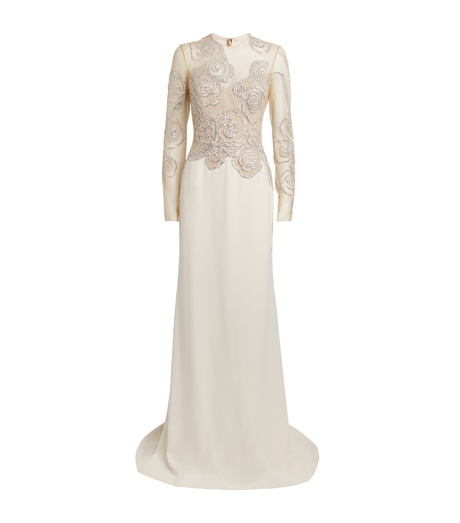 GEORGES HOBEIKA Womens Embroidered-Detail Gown Pastel Beige/ Silver Image 1