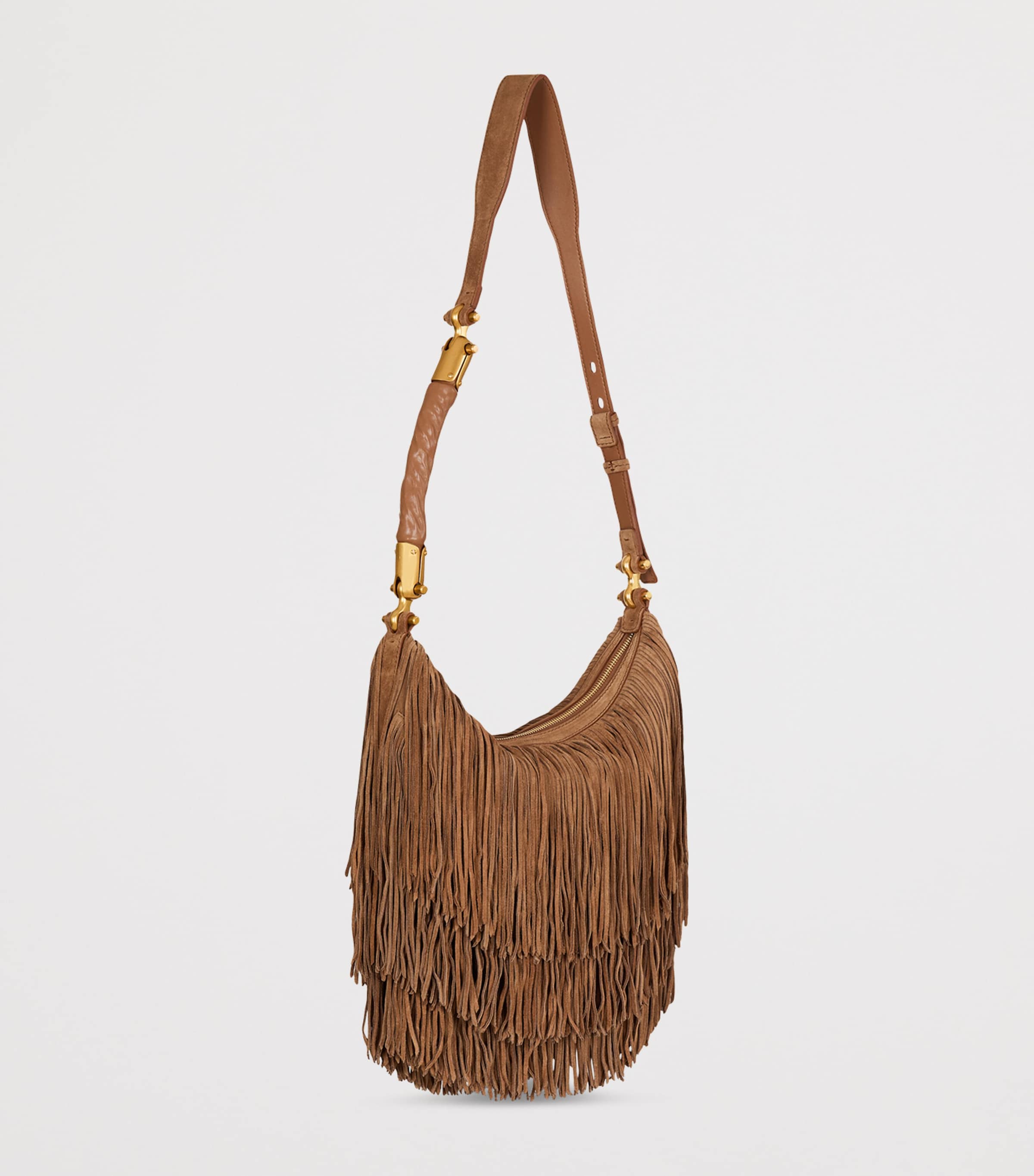 Balmain Suede Fringe Ébène Shoulder Bag Marron Image 4