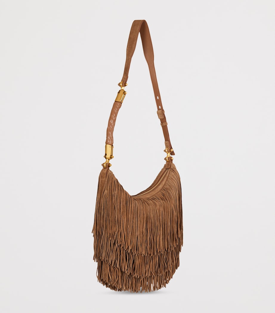 Balmain Suede Fringe Ébène Shoulder Bag Marron Image 4