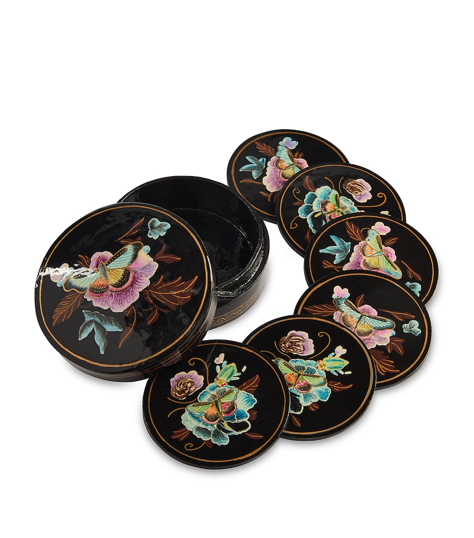 Set of 3 Floral Coasters BLACK Image 2