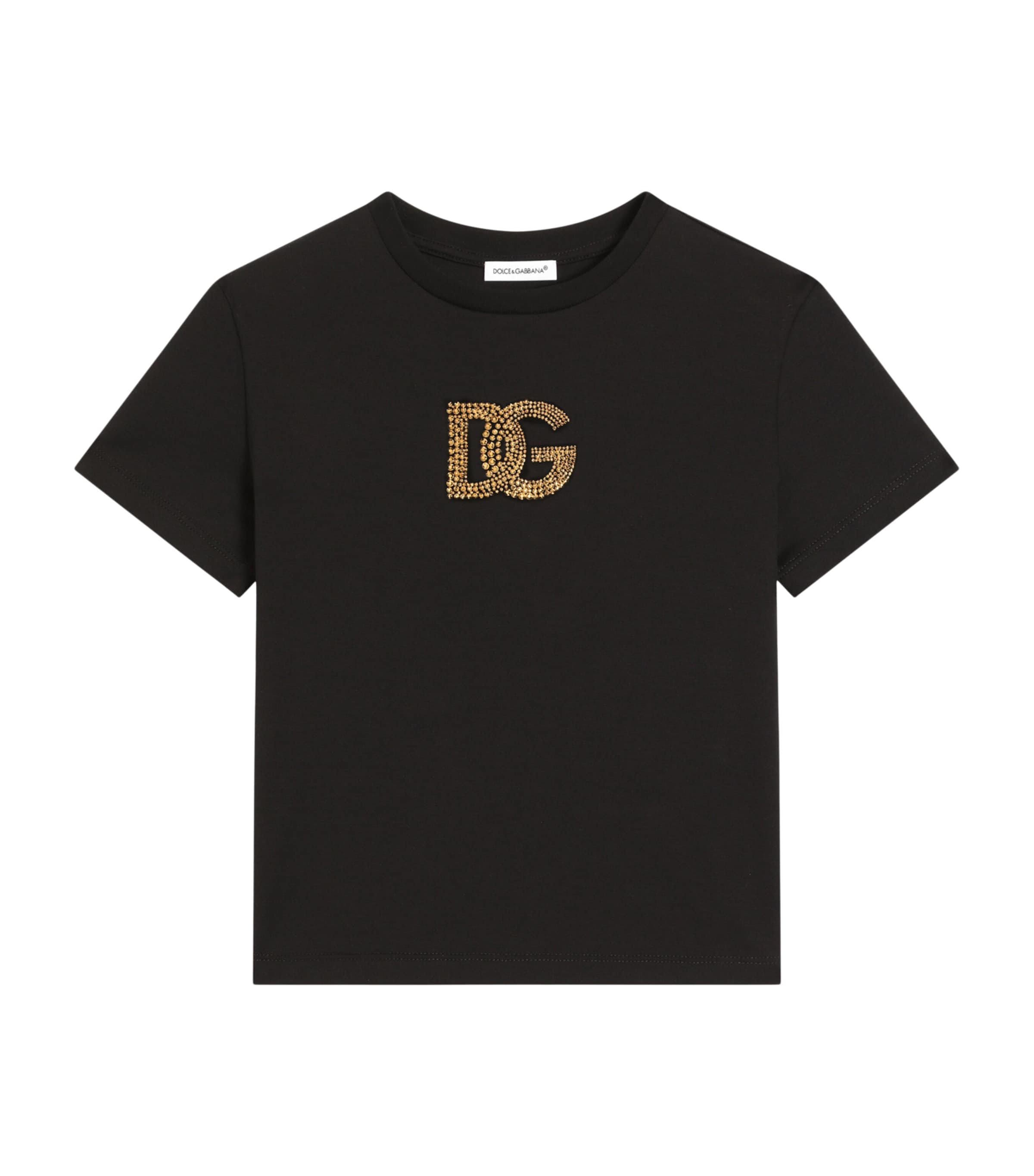 Dolce&Gabbana Kids Cotton Embellished-Logo T-Shirt (8-12+ Years) Black Image 1