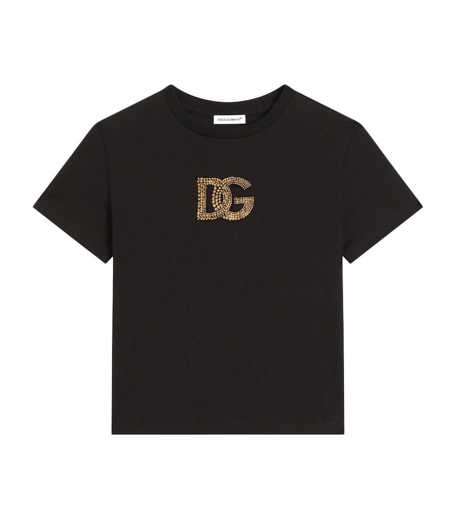 Dolce&Gabbana Kids Cotton Embellished-Logo T-Shirt (8-12+ Years) Black Image 1
